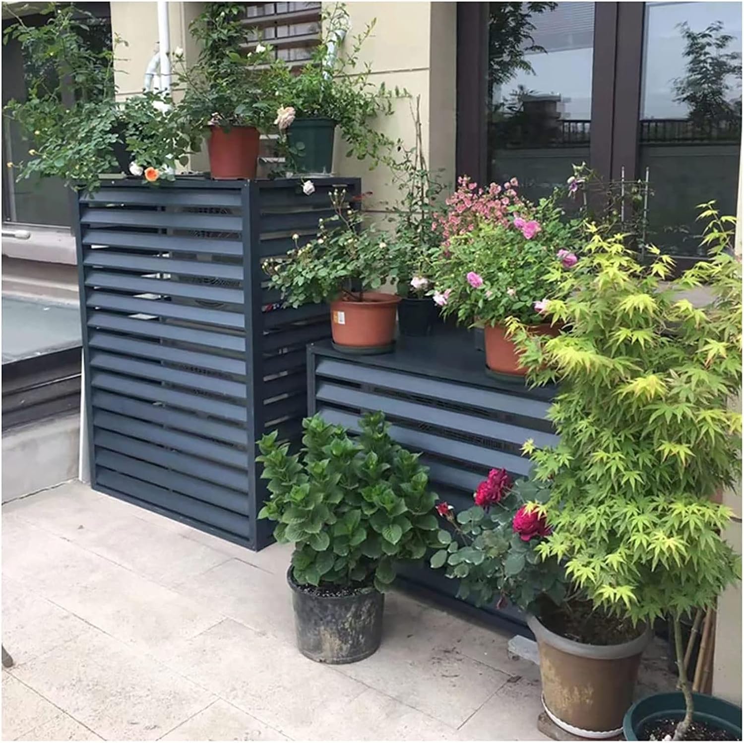  Couvercle En Aluminium Pour Climatiseur Et Protection De Pompe à Chaleur Pour Extérieur, Clôture D'intimité Pour Plantes, Unité De Climatisation Et Boîtier De Condensateur, Solution De Rangement Pour