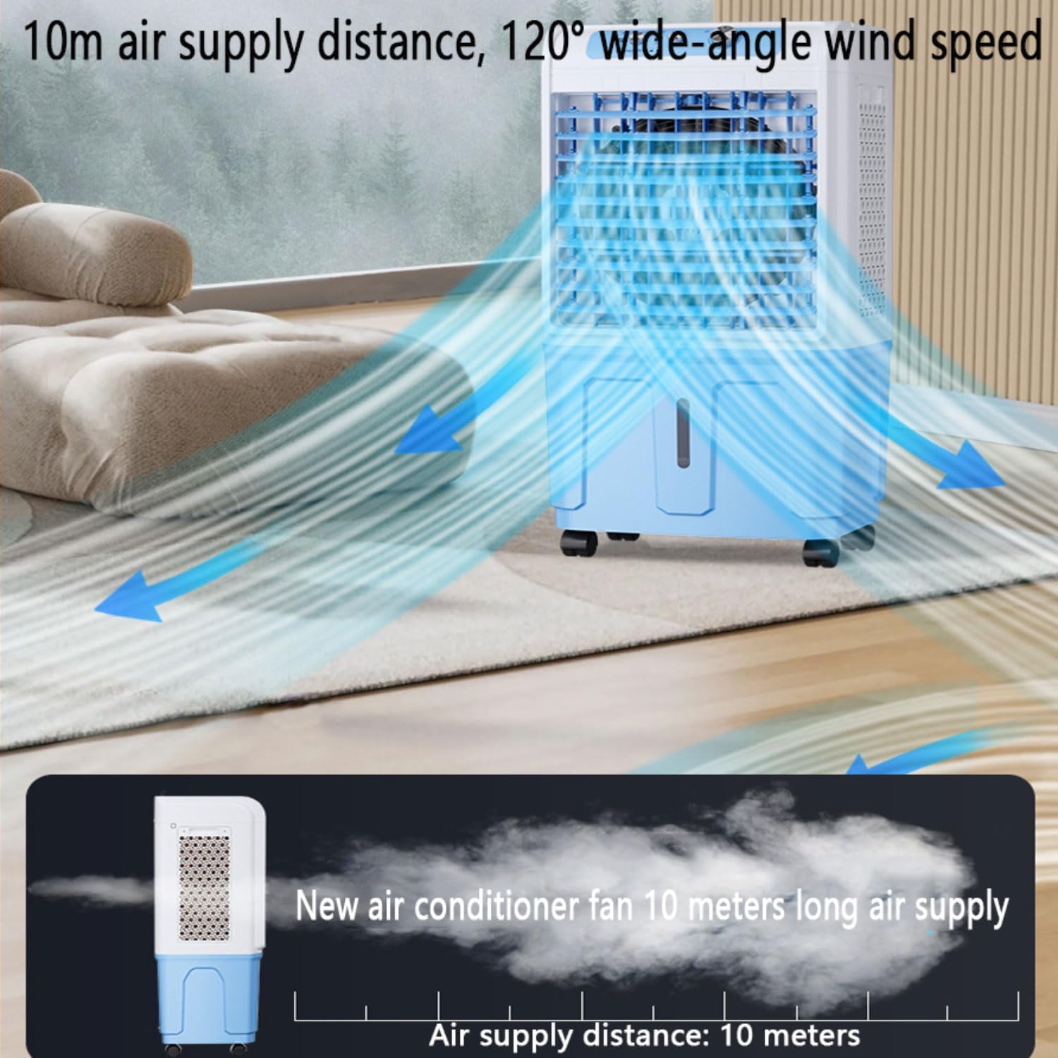 GENERIC Refroidisseur D'air Portable Avec Grand Réservoir D'eau, 3 Vitesses Et Télécommande.Calme 36dB, 120 ° Pivot, Rouleaux Et Poignée.Idéal Pour La Chambre, Le Bureau Et La Terrasse.Brise Fraîche Sans Tuya