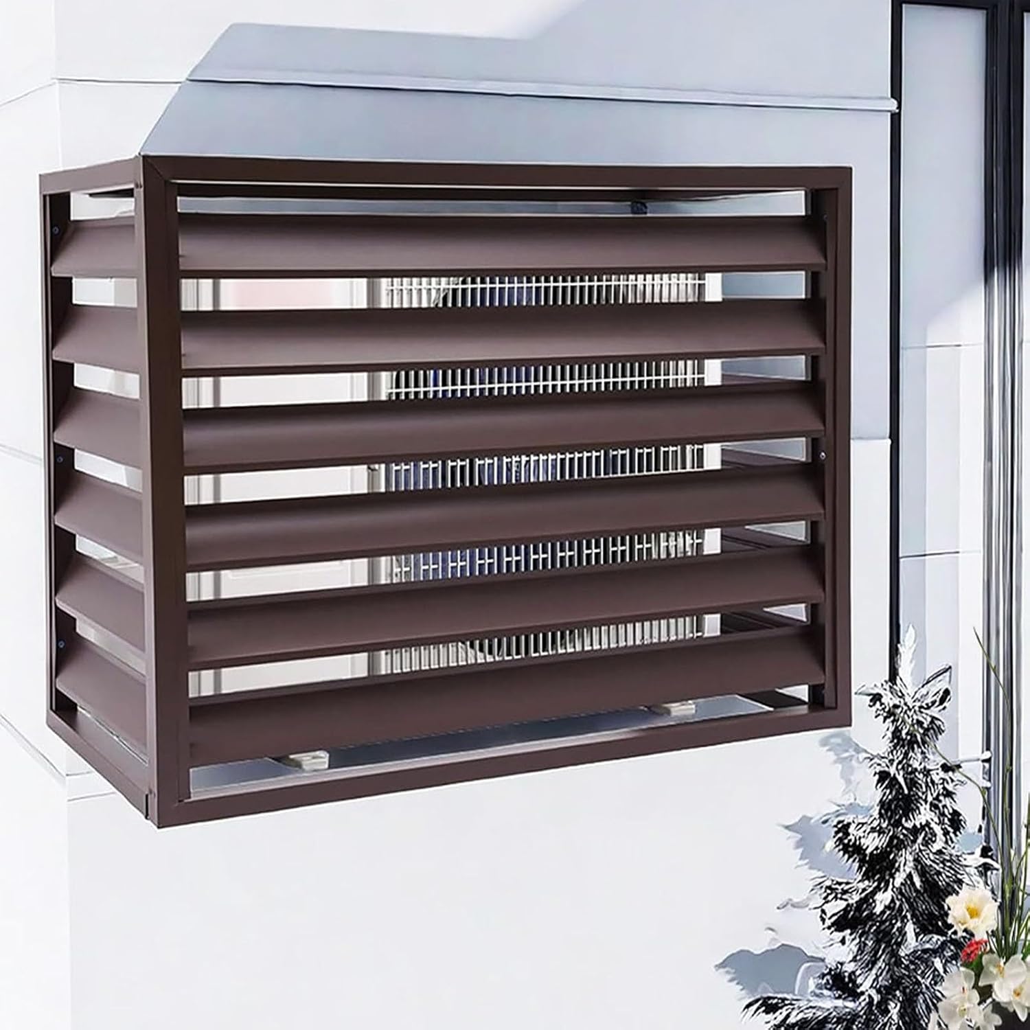 GENERIC Housse En Aluminium Pour Climatiseur – Protection Extérieure Pour Unité De Climatisation, écran Décoratif, Marron (109,2 X 61 X 78,7 Cm), Résistante Aux Intempéries, Clôture élégante Pour Unité De