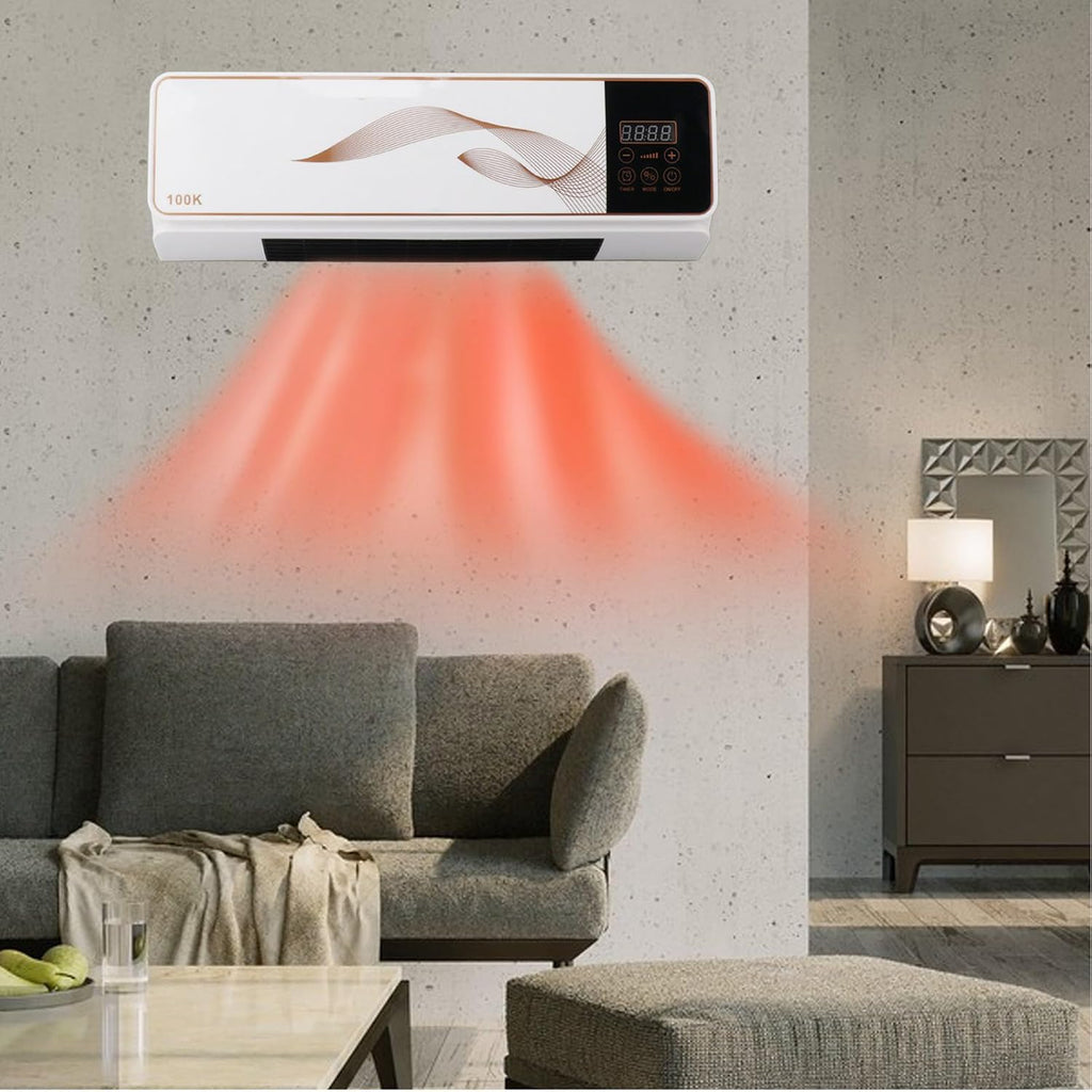  Luqeeg Climatiseur électrique, 2 En 1 Mini Chauffage Refroidissement Ventilateur Mural Climatiseur Avec Télécommande Refroidisseur D'espace Intérieur Pour La Maison, La Chambre, Le Salon (Prise UE)
