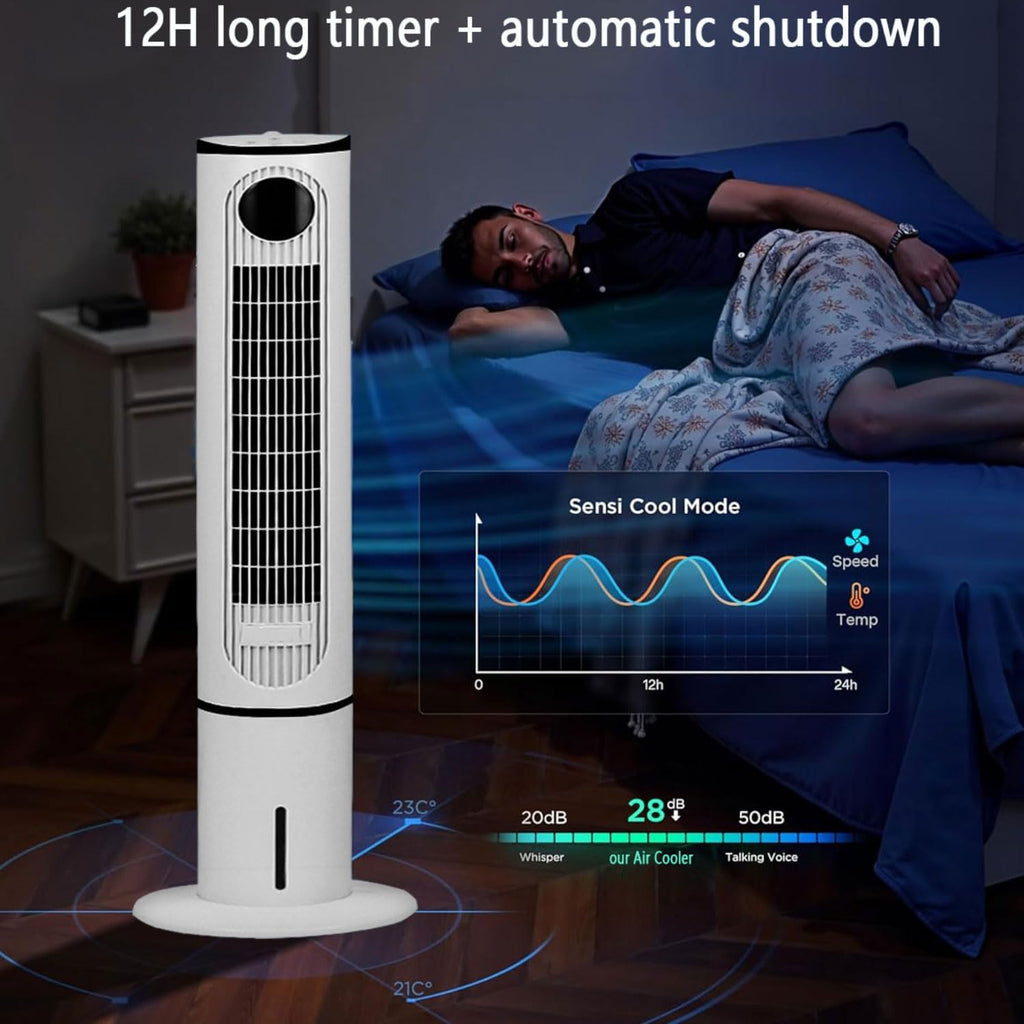 GENERIC Tower Fan Bedroom Evaporative Cooler 3 Vitesses LED Remote 12h Timer 80 Oscillation Calme Portable Climatiseur Unité Faible Puissance Pour Le Bureau à Domicile Sleep Safe Bladeless Design