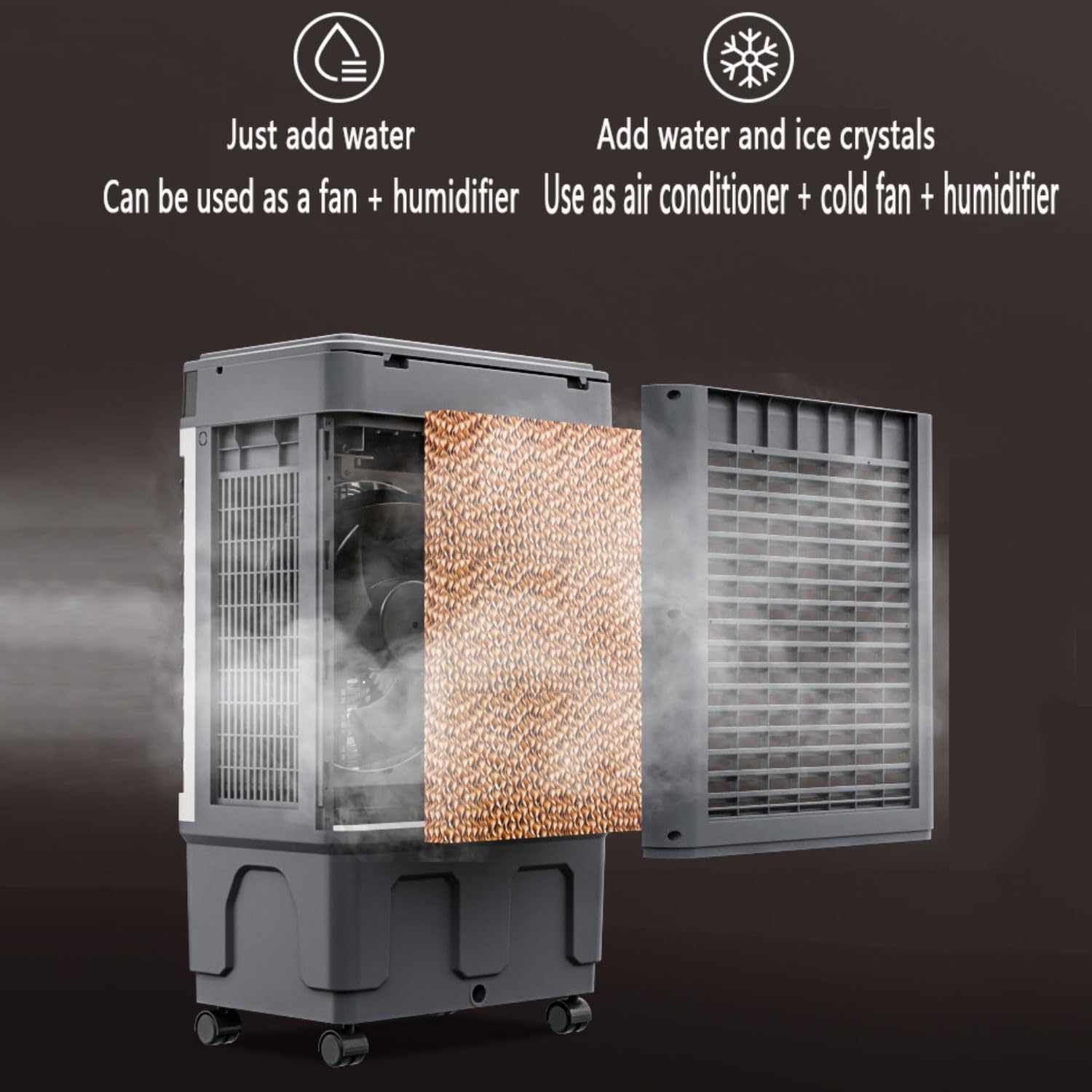 GENERIC Refroidisseur De Marais Climatiseur De Climatisation évaporatif Avec Grand Réservoir D'eau 4 Boîte à Glace à Distance 12H Minuterie 120°Oscillation Ventilateur De Refroidissement Portable Avec 3 Vites