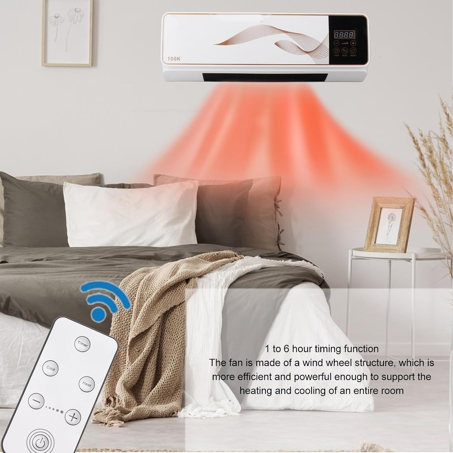 Luqeeg Climatiseur électrique, 2 En 1 Mini Chauffage Refroidissement Ventilateur Mural Climatiseur Avec Télécommande Refroidisseur D'espace Intérieur Pour La Maison, La Chambre, Le Salon (Prise UE)