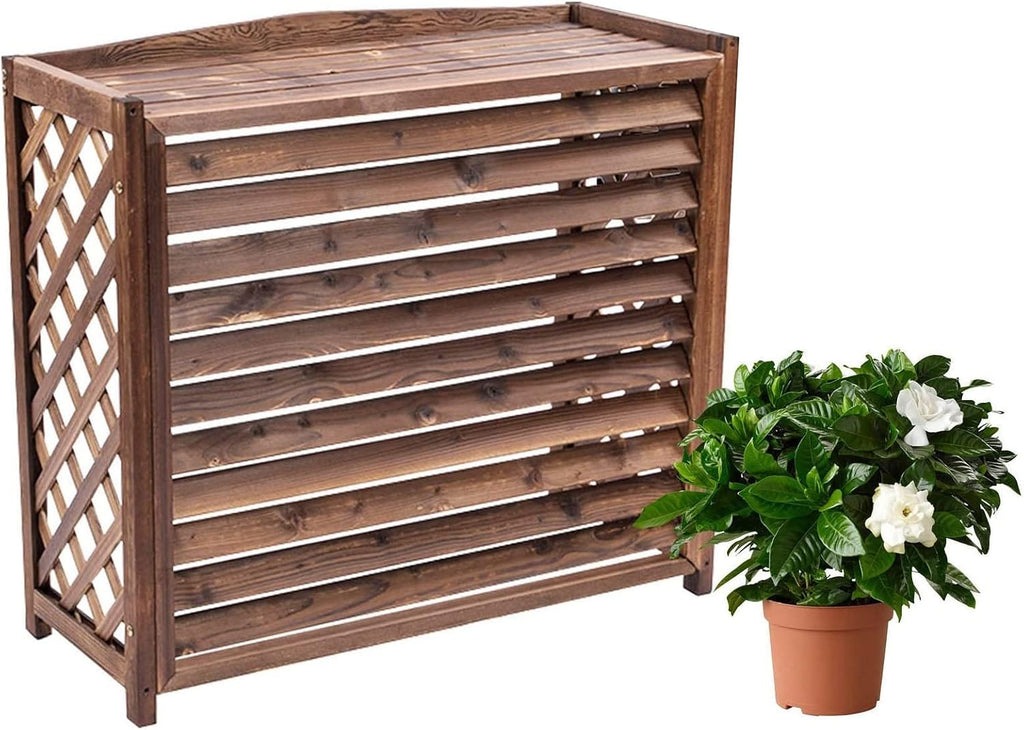 GENERIC Housse De Protection En Bois Pour Climatiseur D'extérieur – Support Robuste En Bois Massif Pour Unités De Climatisation Et Pompes à Chaleur – Grilles De Protection Imperméables – Clôture élégante Et