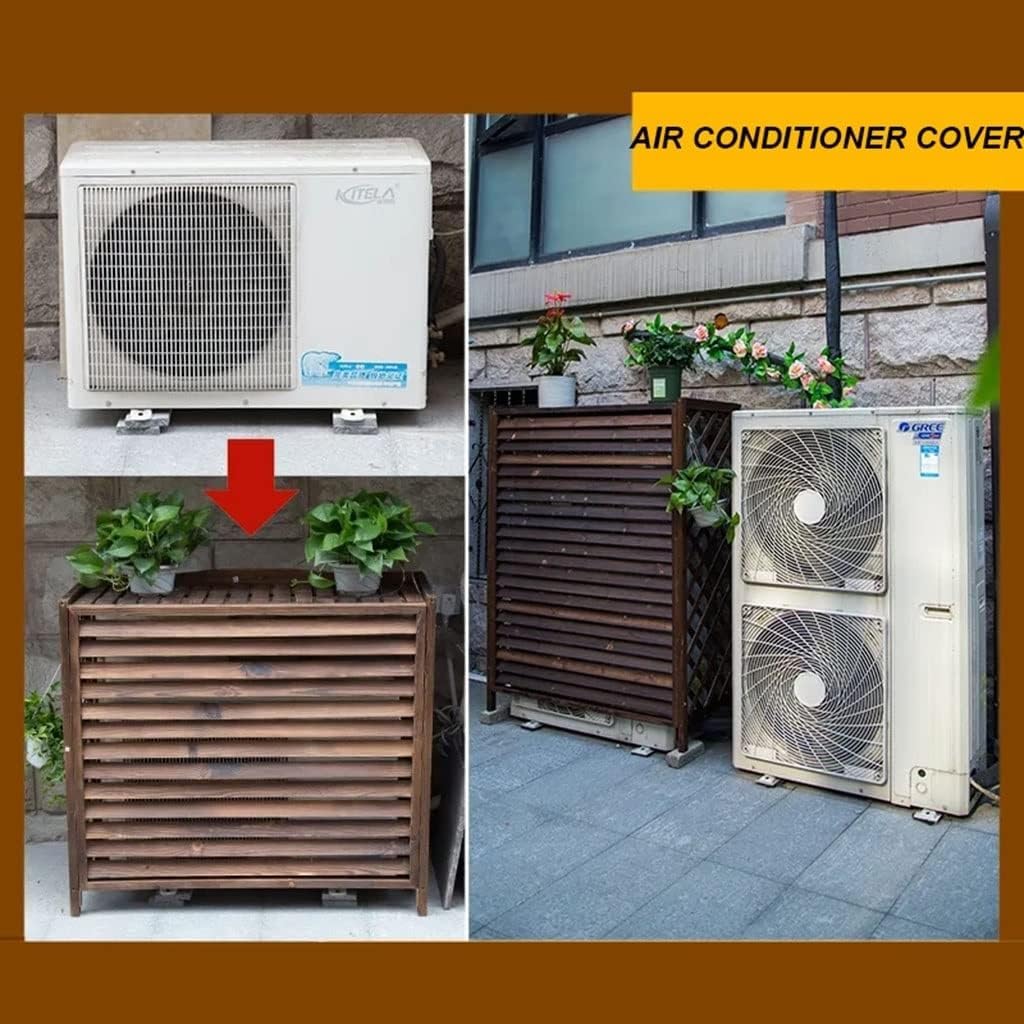 GENERIC Housse De Protection En Bois Massif Pour Climatiseur Et Pompe à Chaleur, 85 X 35 X 75 Cm – Volet Décoratif, Coque De Poubelle, Support De Fleurs, Grille Pour Utilisation En Extérieur