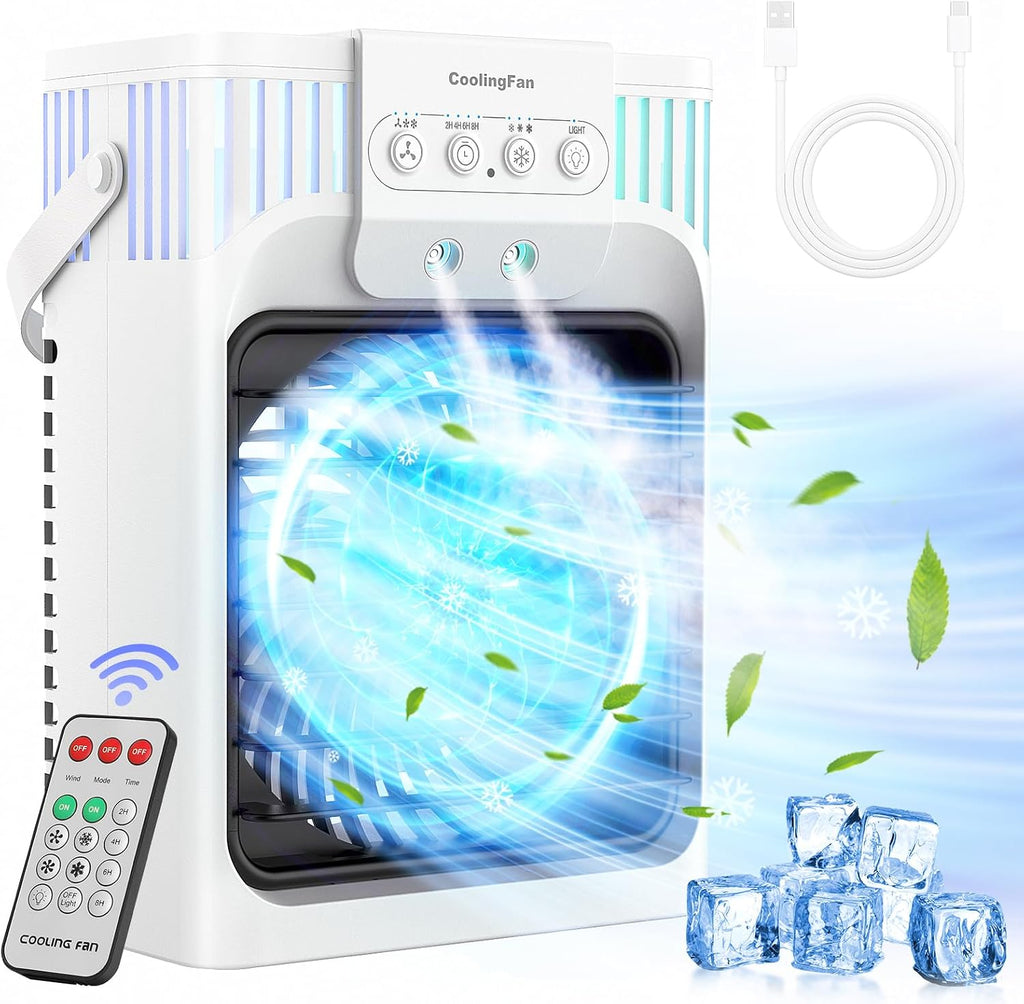  Climatiseur Mobile 1200ml Avec Télécommande, Refroidisseur D'air 5 En 1, Climatiseur Portable Avec 3 Vitesses, Veilleuse 7 Couleurs, Minuteur 2-8H, Mini Climatiseur Pour Extérieur/Intérieur