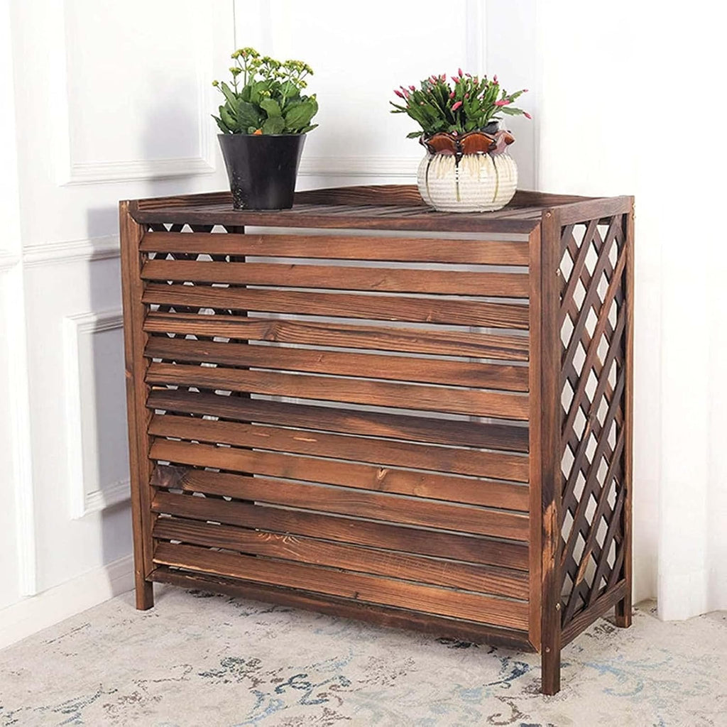 GENERIC Housse De Protection En Bois Pour Climatiseur Extérieur - Protection Contre Les Regards Indiscrets En Bois Massif - Support De Fleurs - Élégant Et Fonctionnel