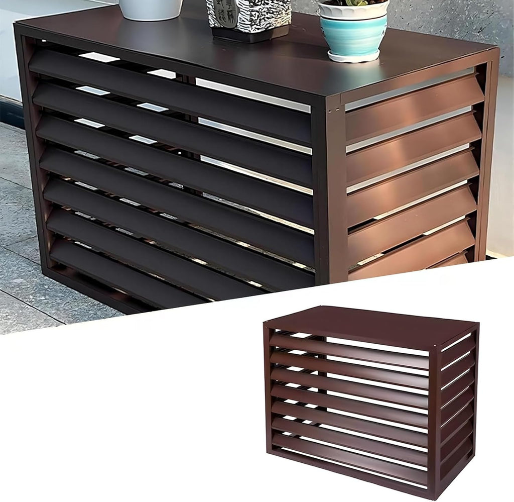 GENERIC Housse En Aluminium à 4 Panneaux Pour Climatiseur Et Poubelle - Support De Fleurs D'extérieur - Clôture élégante Pour Climatiseurs Et Pompes à Chaleur (marron, 100 X 50 X 70 Cm)