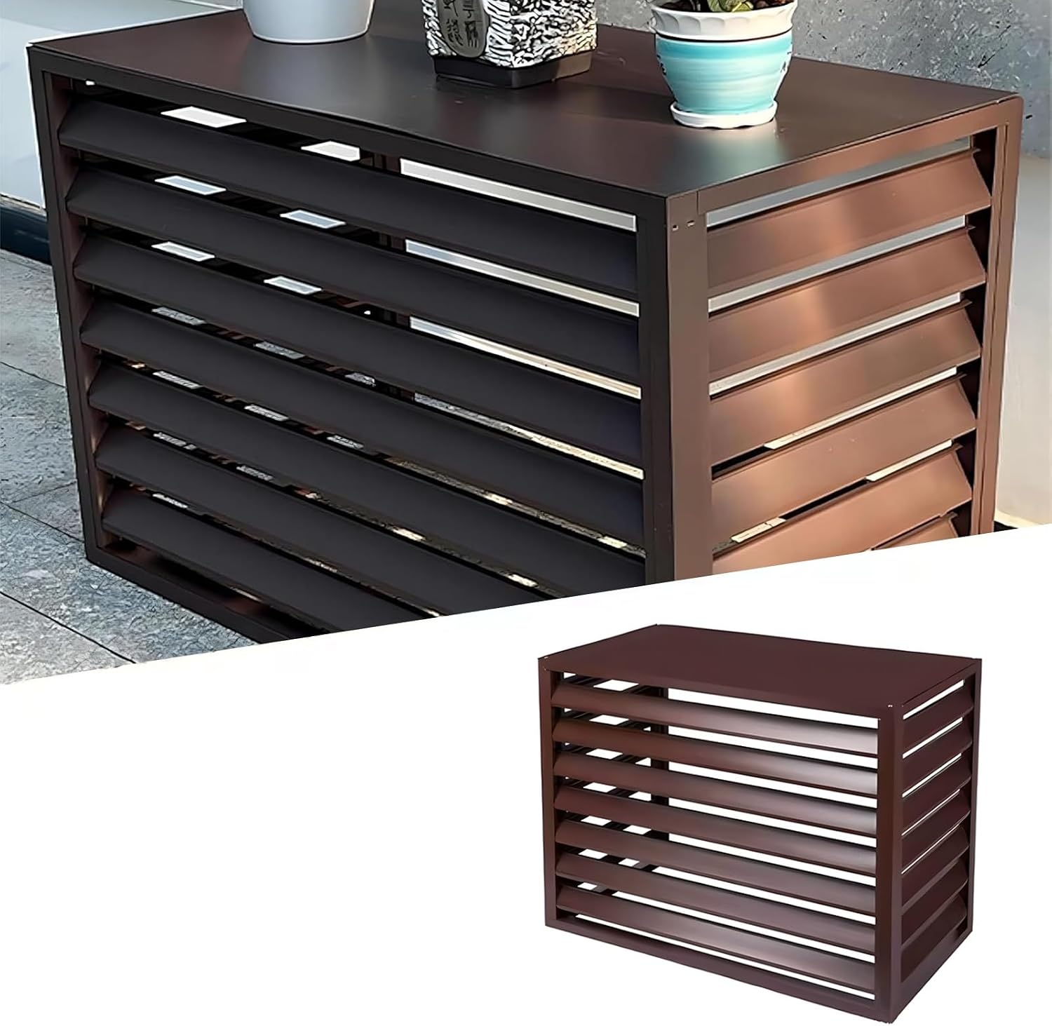 GENERIC Housse En Aluminium à 4 Panneaux Pour Climatiseur Et Poubelle - Support De Fleurs D'extérieur - Clôture élégante Pour Climatiseurs Et Pompes à Chaleur (marron, 100 X 50 X 70 Cm)
