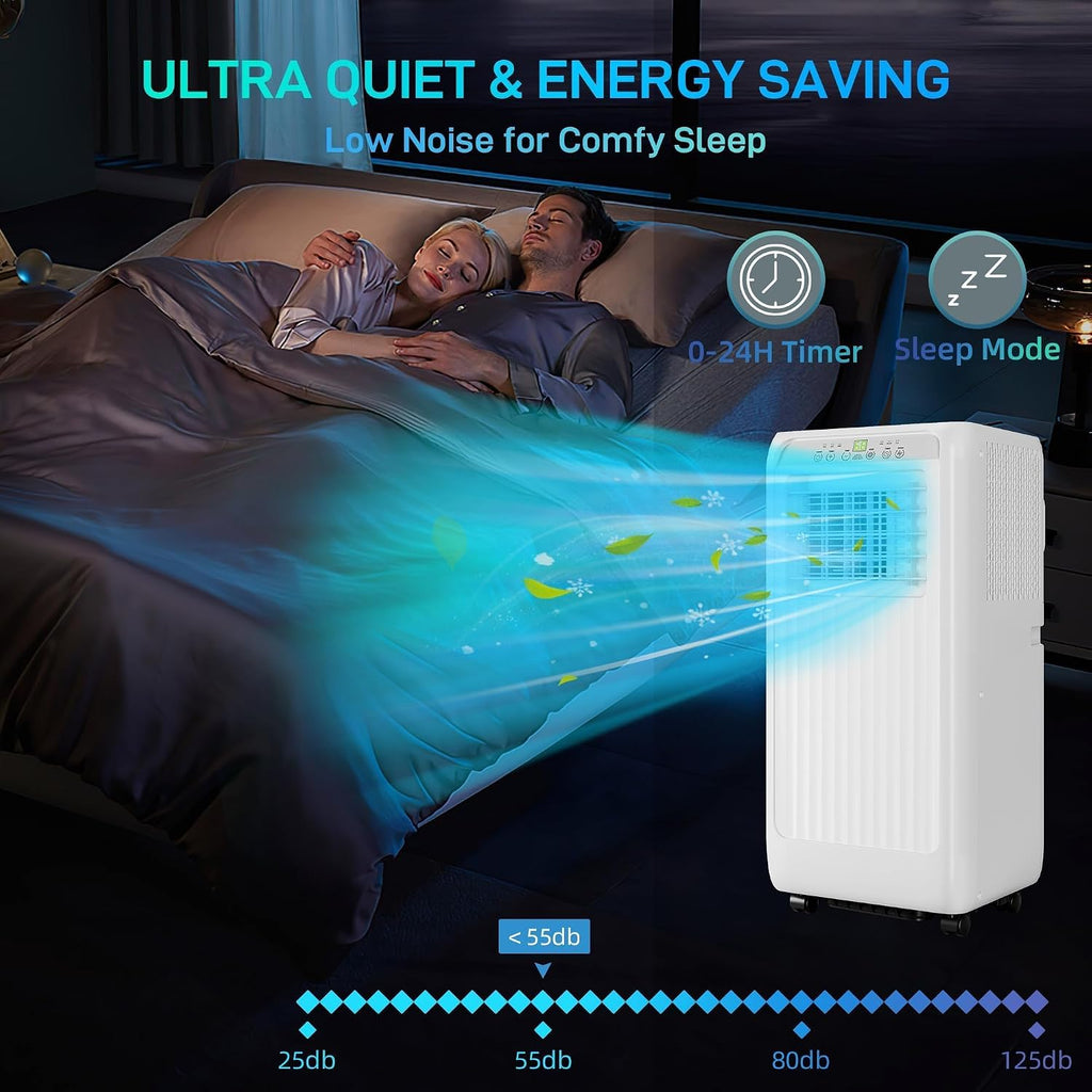  Climatiseur Portable 10 000 BTU, Unité AC 3 En 1 Avec Refroidissement Rapide, économie D'énergie, Télécommande, Minuterie De 24 Heures, Rafraîchit Les Pièces Jusqu'à 450 Mètres Carrés
