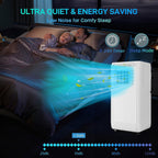  Climatiseur Portable 10 000 BTU, Unité AC 3 En 1 Avec Refroidissement Rapide, économie D'énergie, Télécommande, Minuterie De 24 Heures, Rafraîchit Les Pièces Jusqu'à 450 Mètres Carrés