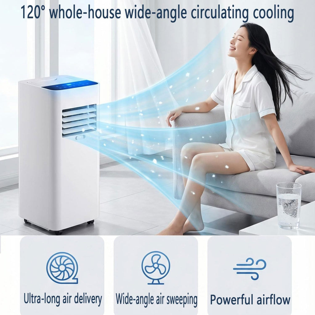  7000 BTU Climatiseurs Portables Pour Grande Pièce Jusqu'à 300sq.ft Ventilateur De Refroidissement Smart AC Unit Avec Télécommande Déshumidificateur De Refroidissement Rapide Kit De Fenêtre En Mode De