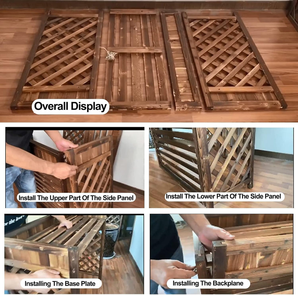  Housse De Protection Pour Climatiseur D'intérieur En Bois Massif, Support à Fleurs, Unité De Condensation, Cadre à Persiennes, écran De Confidentialité, Protection Contre Les Intempéries