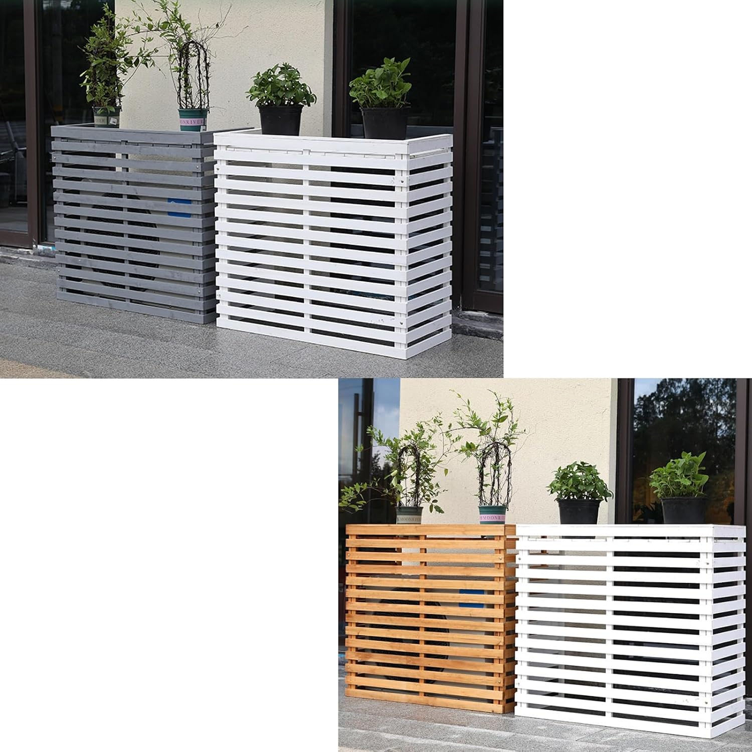  Housse Décorative Pour Climatiseur Pour Une Utilisation En Extérieur – Élégante Housse En Bois Pour Unité De Climatisation Et Support De Plante Avec Protection Supérieure – Accessoire De Clôture