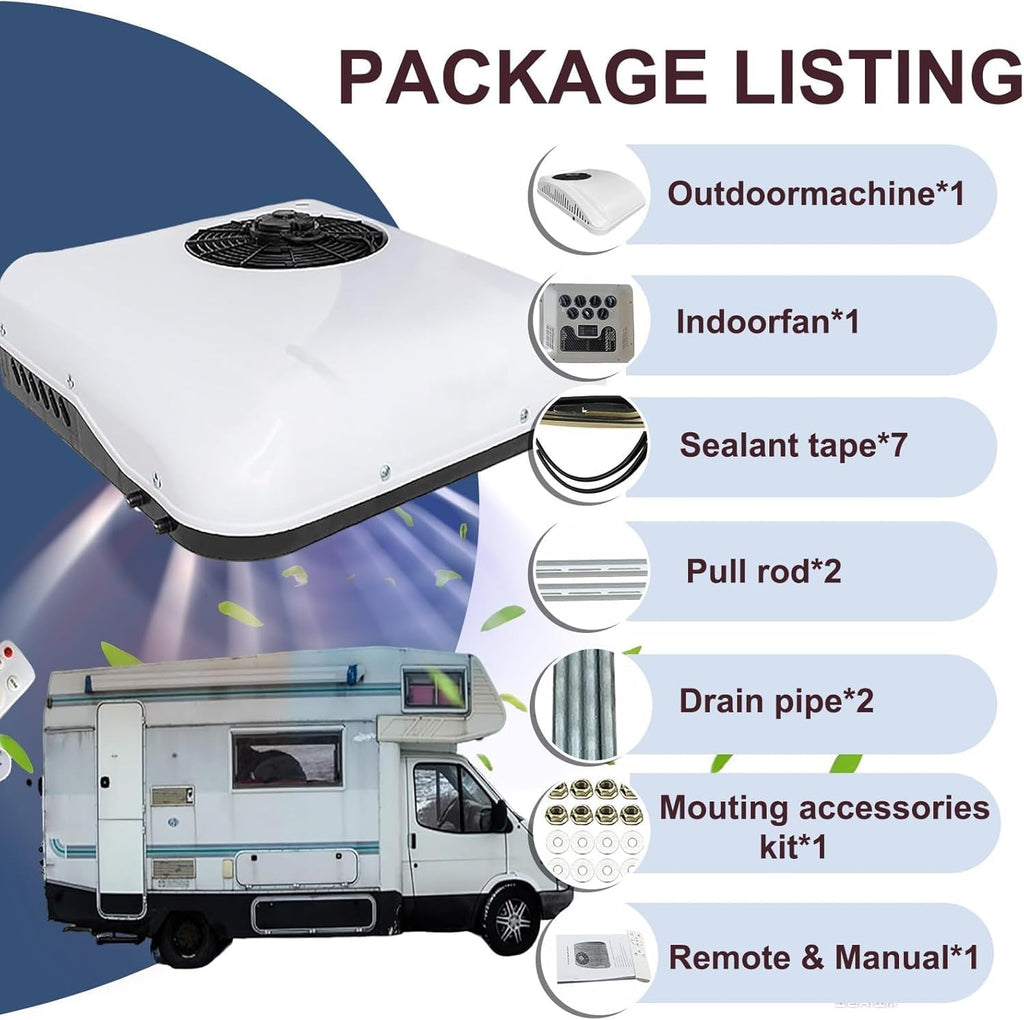 GENERIC Climatiseur De Toit 9500 BTU – Unité De Refroidissement Et De Chauffage Silencieuse à Faible Puissance Pour Camping-car, Camion, Bateau, Caravane Avec Compresseur à Volute