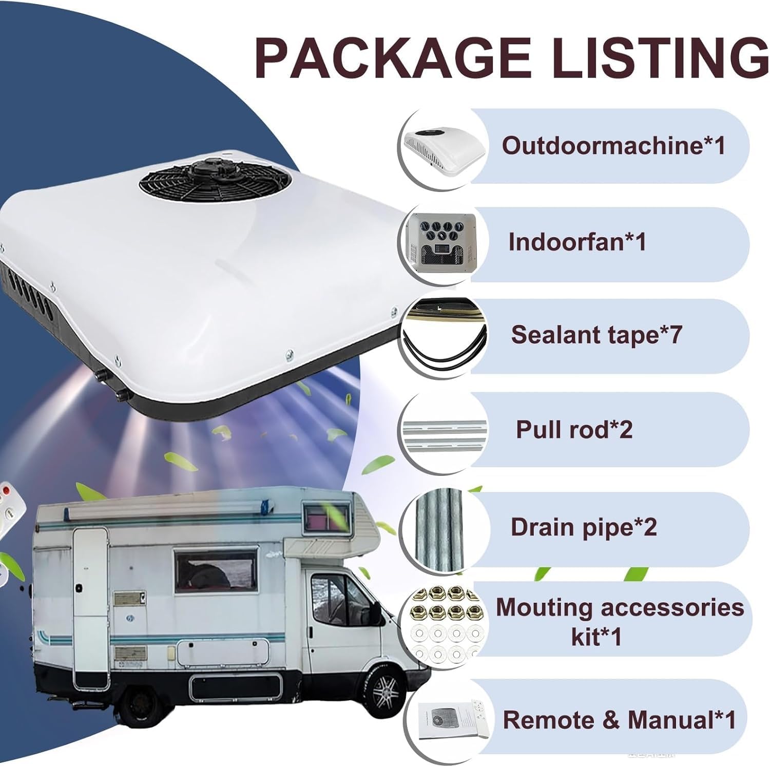 GENERIC Climatiseur De Toit 9500 BTU – Unité De Refroidissement Et De Chauffage Silencieuse à Faible Puissance Pour Camping-car, Camion, Bateau, Caravane Avec Compresseur à Volute