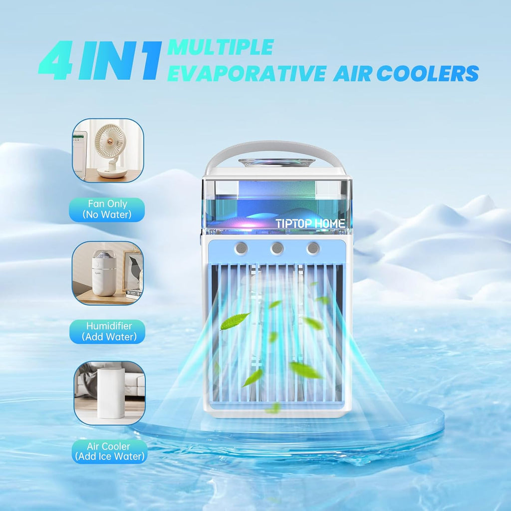  Climatiseur Portable USB Mini Brume Fraîche Refroidisseur D'Air 5 En 1 Ventilateur Humidificateur Mobile Sans Évacuation 800ML Air Cooler Fan Écologique Et Silencieux