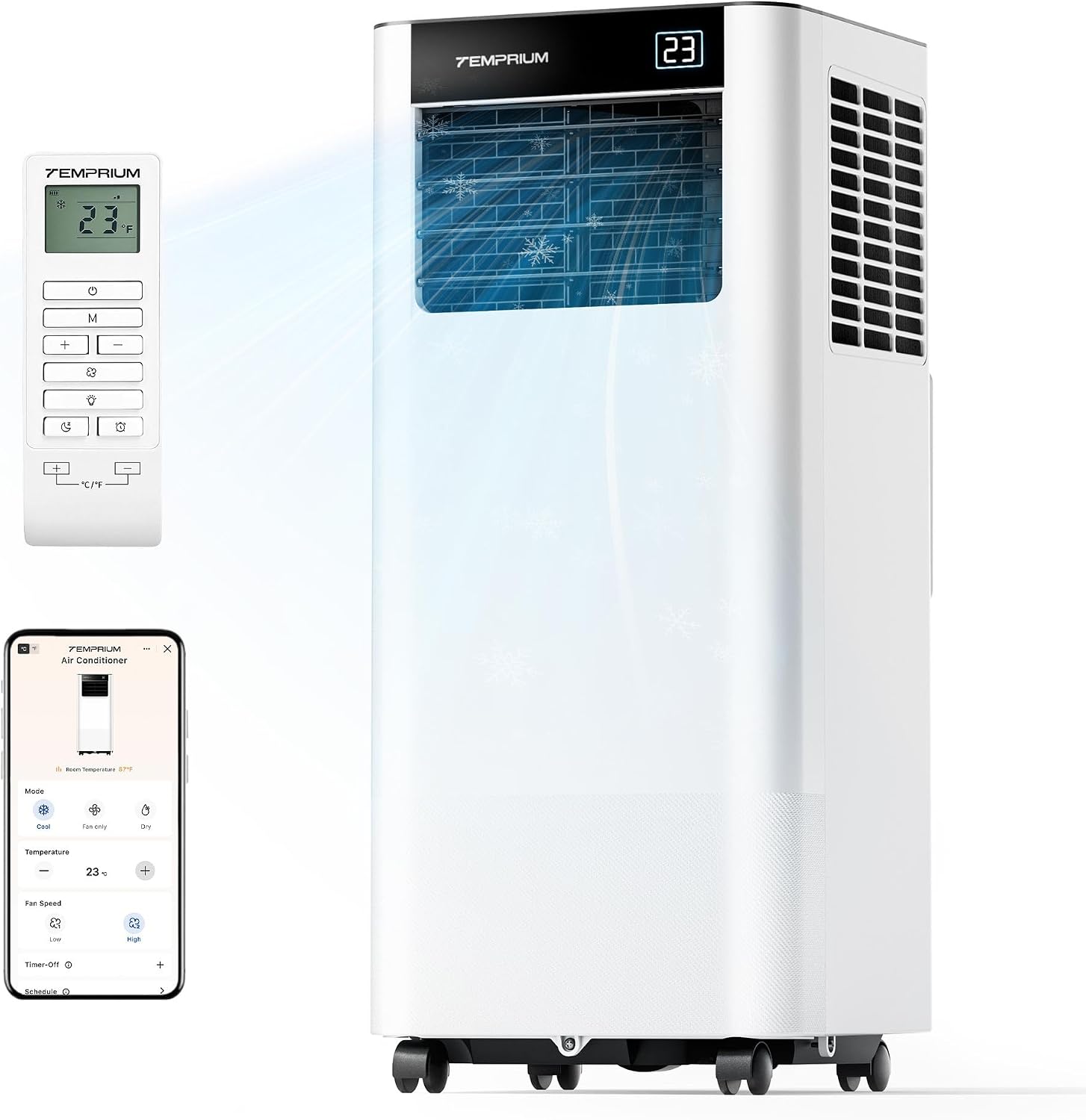  Climatiseur Mobile 7000 BTU, 3-en-1 Écoénergétique Climatiseur Portable, Kit Fenêtre Inclus, Contrôle Via Application/Télécommande, Silencieux <48 DB, Minuterie 24 H, Idéal Pour Pièces Jusqu’à 20 M²