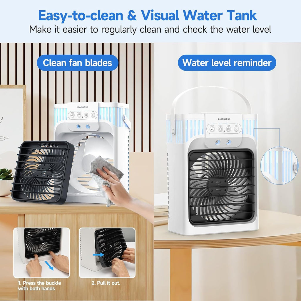  Climatiseur Mobile 1200ml Avec Télécommande, Refroidisseur D'air 5 En 1, Climatiseur Portable Avec 3 Vitesses, Veilleuse 7 Couleurs, Minuteur 2-8H, Mini Climatiseur Pour Extérieur/Intérieur