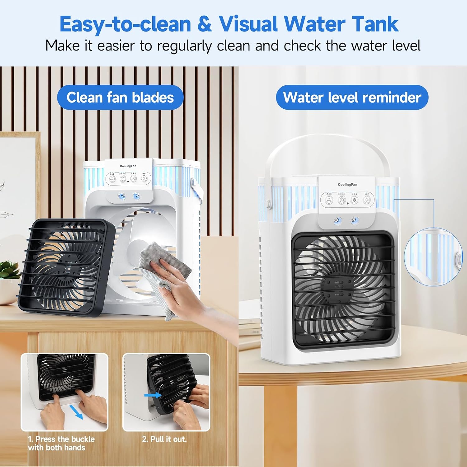 Climatiseur Mobile 1200ml Avec Télécommande, Refroidisseur D'air 5 En 1, Climatiseur Portable Avec 3 Vitesses, Veilleuse 7 Couleurs, Minuteur 2-8H, Mini Climatiseur Pour Extérieur/Intérieur