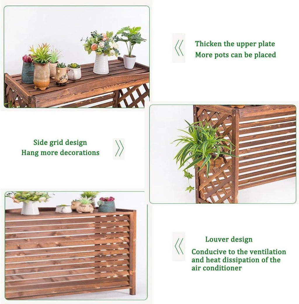 GENERIC Housse De Climatiseur En Bois Massif Et Support De Fleurs Noir Avec Stores – Coque élégante De Climatisation Pour Décoration D'intérieur Et Fonctionnalité 80 X 32 X 70 Cm