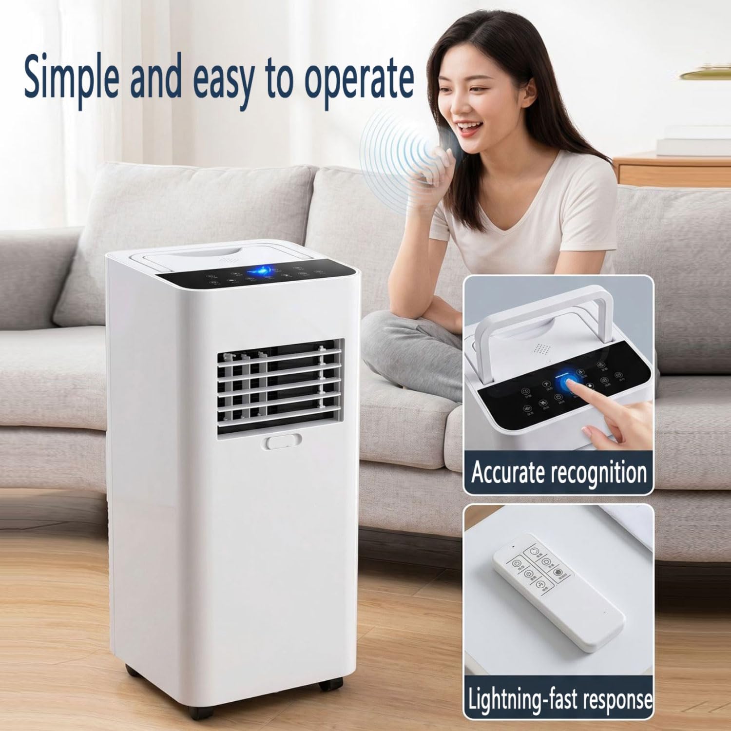  7000 BTU Climatiseurs Portables Pour Grande Pièce Jusqu'à 300sq.ft Ventilateur De Refroidissement Smart AC Unit Avec Télécommande Déshumidificateur De Refroidissement Rapide Kit De Fenêtre En Mode De