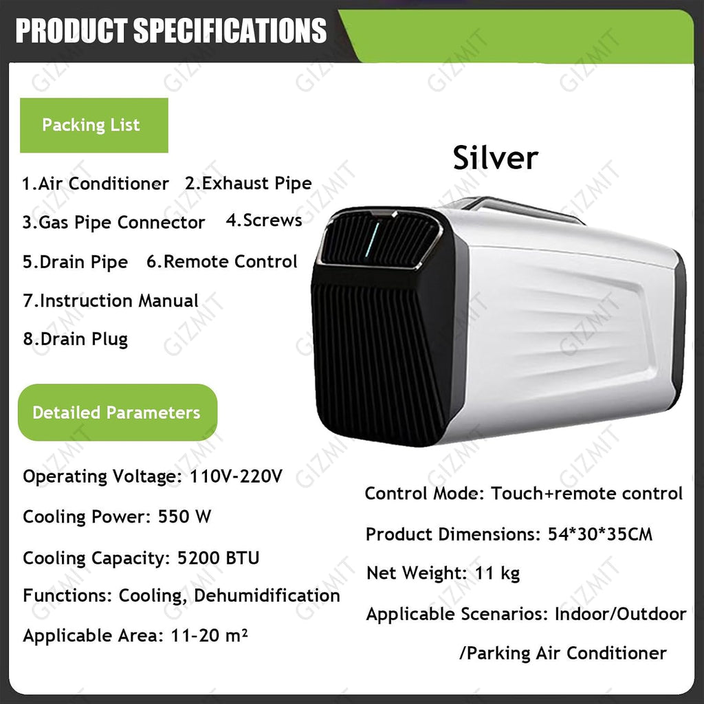  RV Climatiseur 5200 BTU Portable Camping AC Unit 400W Ventilateur De Déshumidificateur De Refroidissement Silencieux Pour Tente Van Outdoor Travel Gray