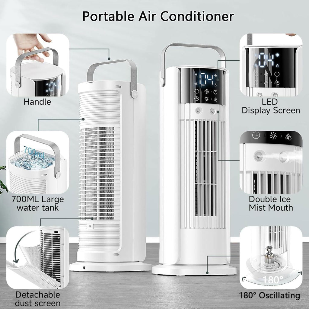 GENERIC Ventilateur De Refroidisseur D'air Portable 180 évaporatif Oscillant Avec Humidificateur De Brime à Télécommande Pour La Chambre Bureau Chambre Silencieuse 3 Vitesses Économie D'énergie Conception Com