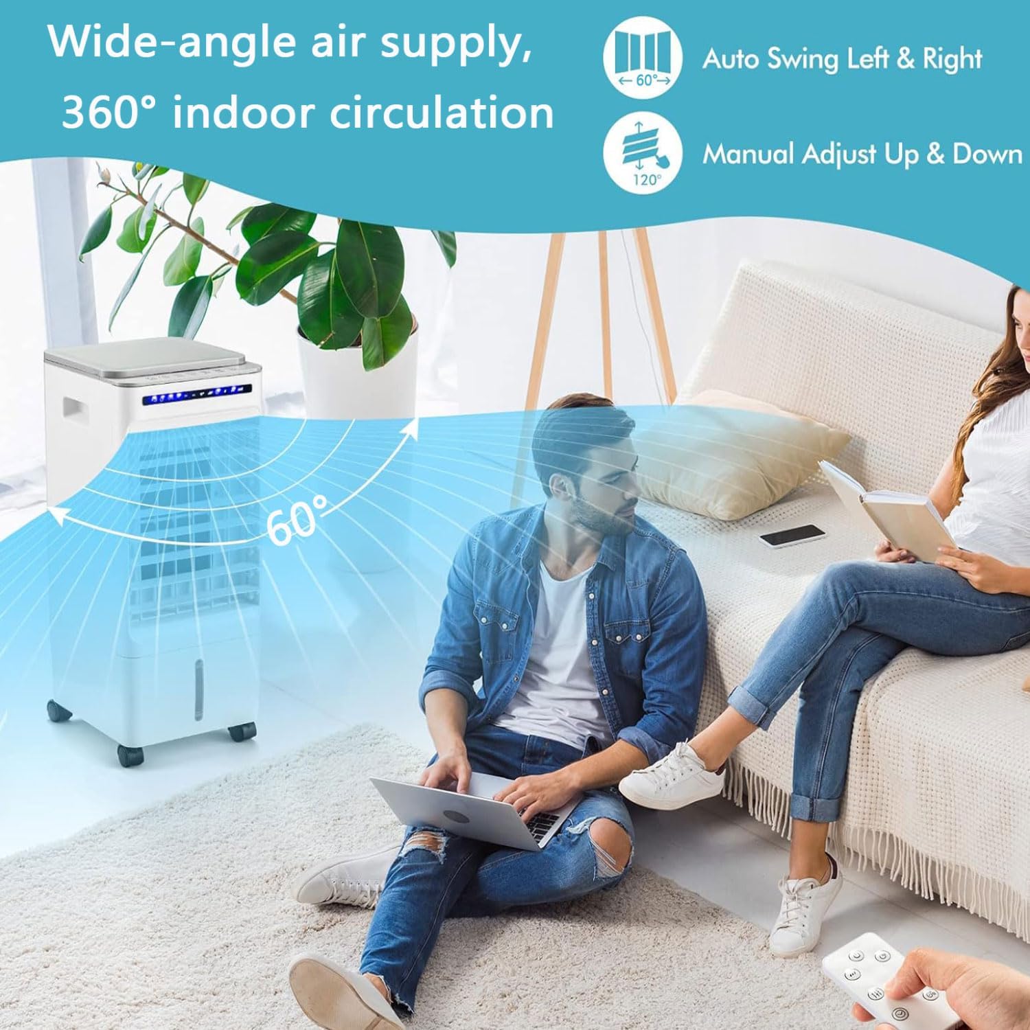 GENERIC Refroidisseur D'air Portable Avec Ventilateur à Air Alternatif à Distance à 3 Vitesses, Réservoir De 5L, Oscillation à 60 °, Refroidissement Silencieux Pour Le Bureau à Domicile, Camping