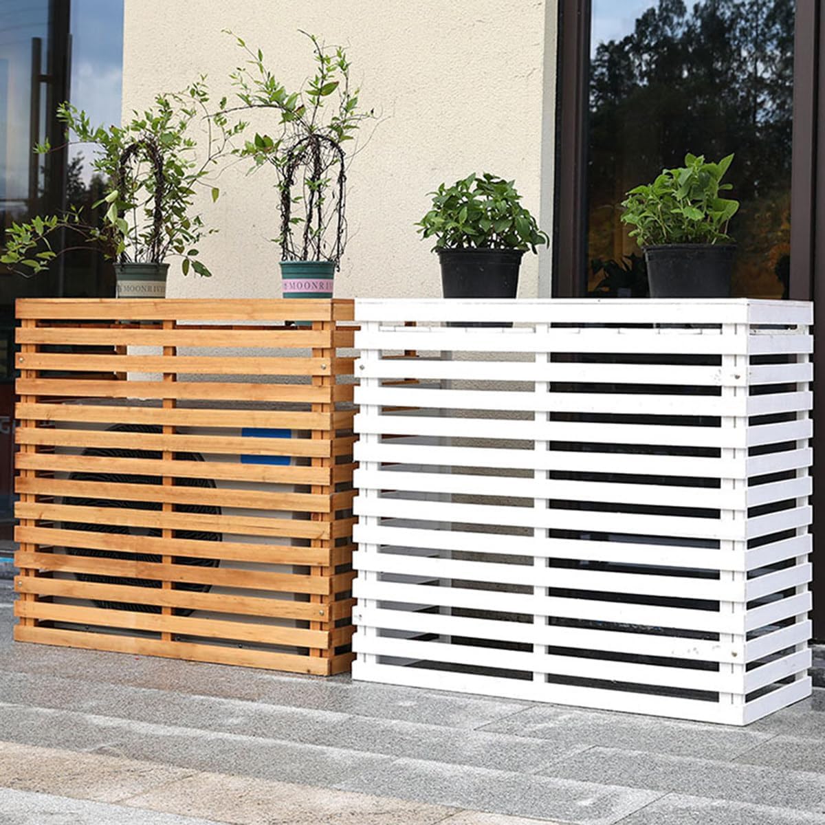  Housse De Protection Pour Climatiseur D'extérieur En Bois Massif Avec Persiennes - Support Polyvalent Résistant Aux Intempéries - G-85 X 35 X 80 Cm - Parfait Pour La Décoration De Terrasse Et De