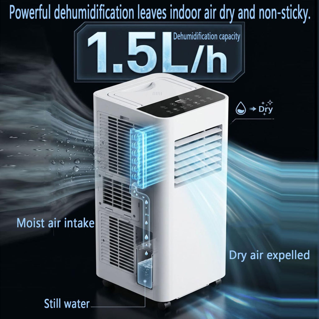  Climatiseur Portable Silencieux Smart AC Refroidit Jusqu'à 300 Sq.Ft.Unité De Climatisation Portable Avec Ventilateur Et Déshumidificateur LED Affichage à Distance 24H Minuterie Kit D'installation De