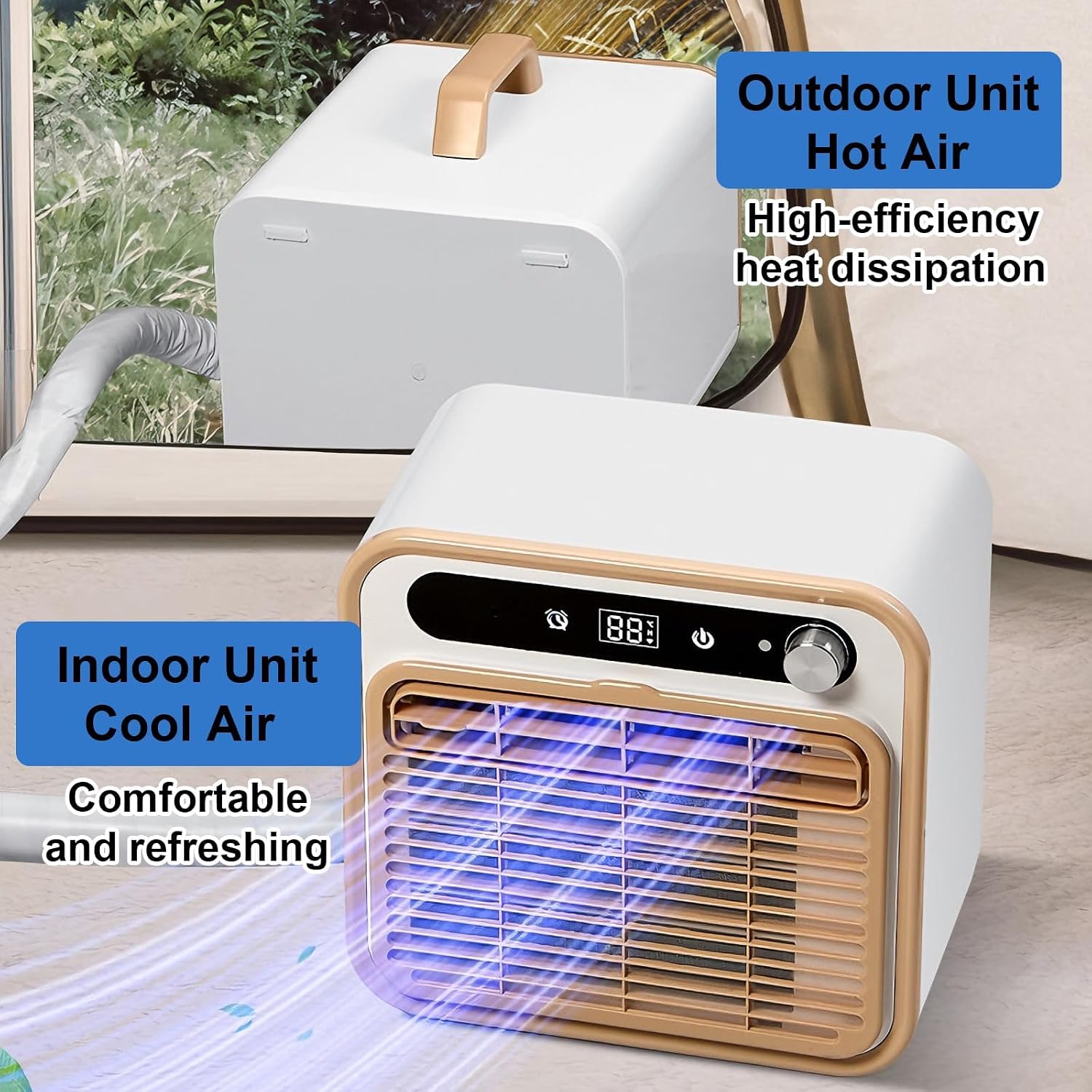  Climatiseur Portable Split, Unité De Climatisation De Camping Silencieux Avec WiFi Et Télécommande, 12H Minuterie, 1303m3/h Airflow, Refroidisseur D'air Sans Tuyau Léger Pour Tente, RV, Camion