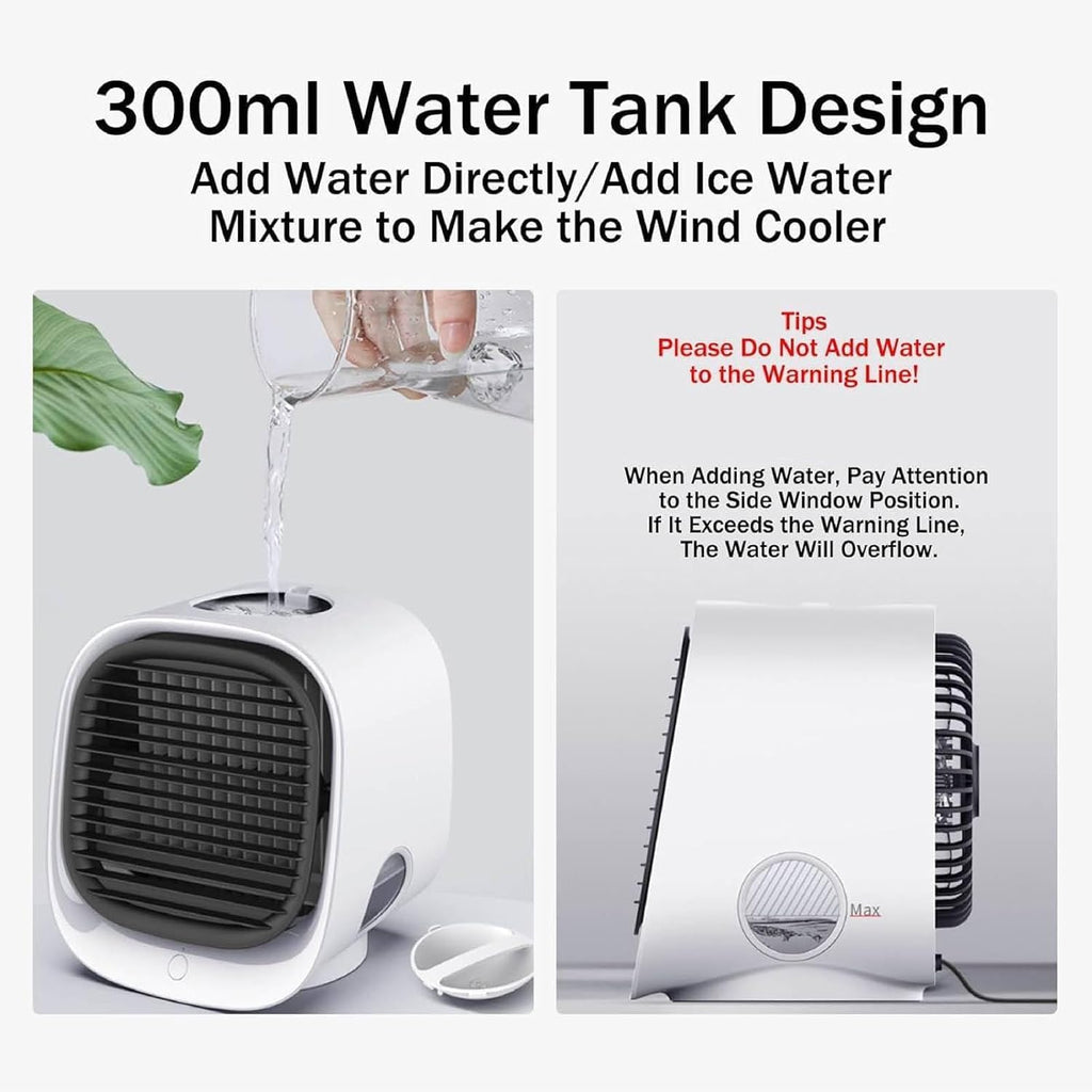 GENERIC Conditeur D'air Portable Et Humidificateur De Ventilateur Avec Veilleur LED, Réglages à 4 Vitesses, Refroidissement Rapide En 90 Secondes, Idéal Pour L'utilisation à La Maison Et Au Bureau, Conception