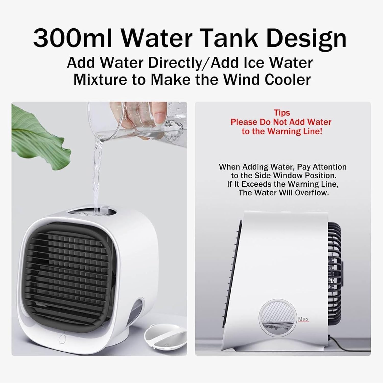 GENERIC Conditeur D'air Portable Et Humidificateur De Ventilateur Avec Veilleur LED, Réglages à 4 Vitesses, Refroidissement Rapide En 90 Secondes, Idéal Pour L'utilisation à La Maison Et Au Bureau, Conception