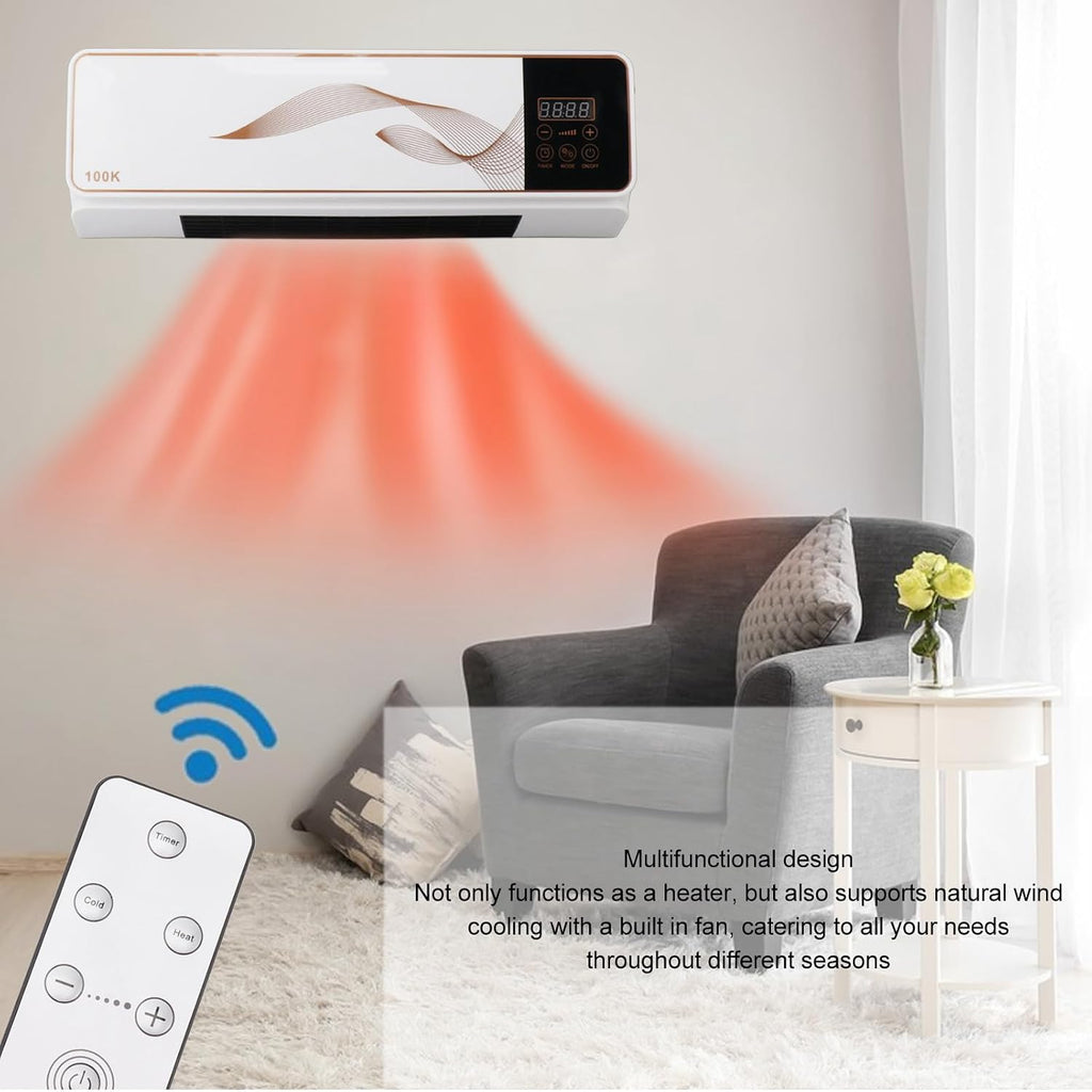  Luqeeg Climatiseur électrique, 2 En 1 Mini Chauffage Refroidissement Ventilateur Mural Climatiseur Avec Télécommande Refroidisseur D'espace Intérieur Pour La Maison, La Chambre, Le Salon (Prise UE)