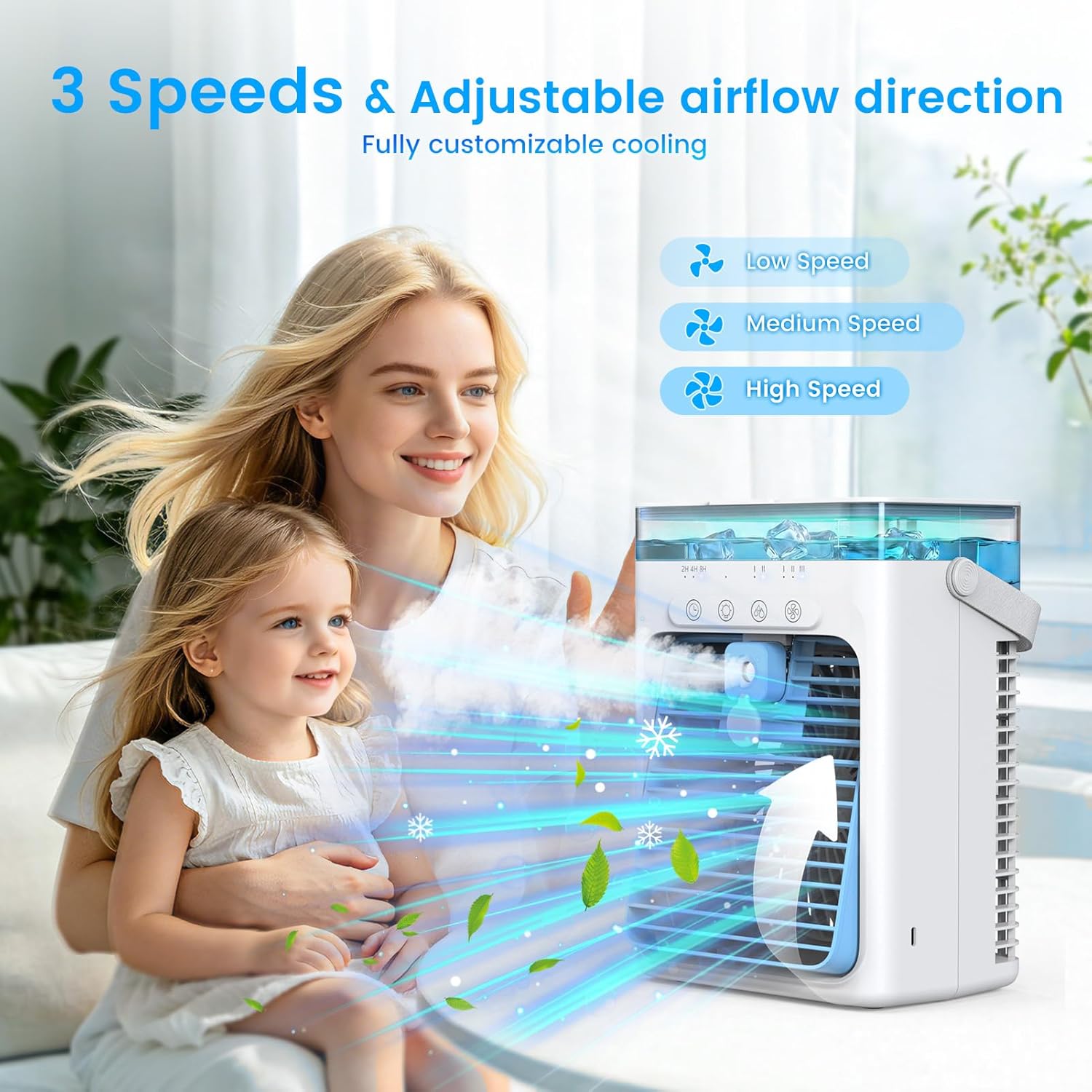  Climatiseurs Portables, Mini Climatiseur AC 4 En 1 Avec Réservoir D'eau De 1000ml, Minuterie 2/4/8H Lumière Ambiante Ventilateur Refroidisseur D'air Évaporatif Personnel Alimenté Par USB Pour Chambre
