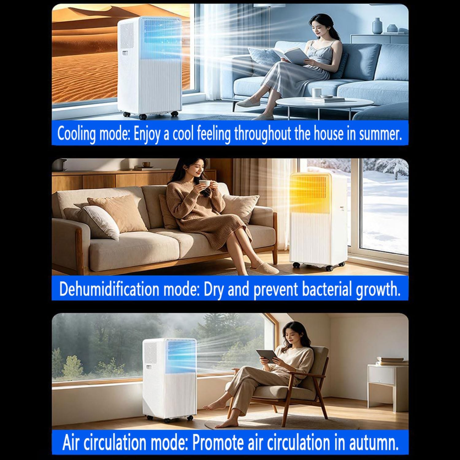  Climatiseur Portable 8000 BTU Pour Grandes Pièces Jusqu'à 300 Pieds Carrés, Smart AC Avec Télécommande, Refroidissement Rapide, Déshumidificateur, Mode De Sommeil Silencieux, Kit De Fenêtre Inclus
