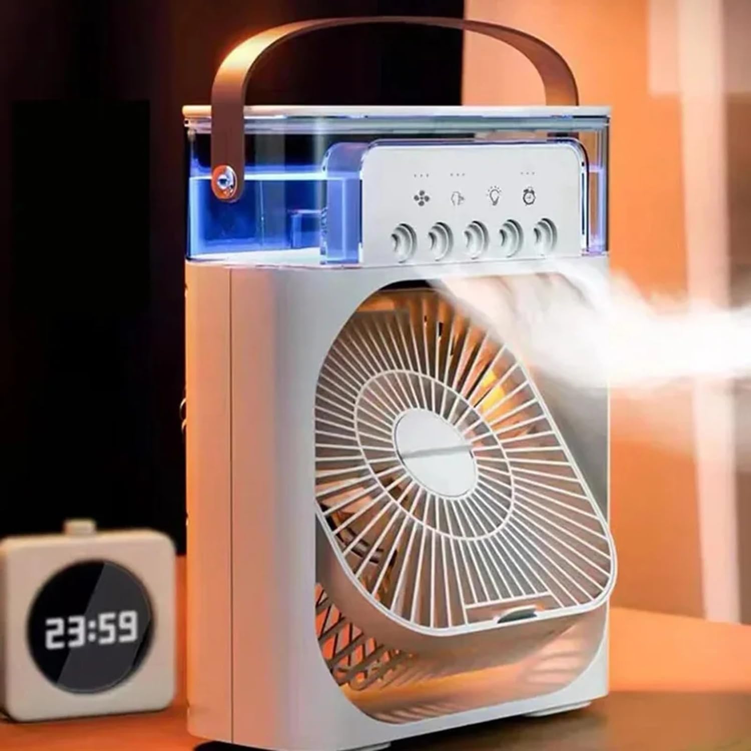  Humidificateur Portable, Climatiseur, Petit Refroidisseur D'air, Veilleuses LED, Humidificateur, Ventilateur De Brume D'eau Pour Le Bureau Et La Maison (blanc)