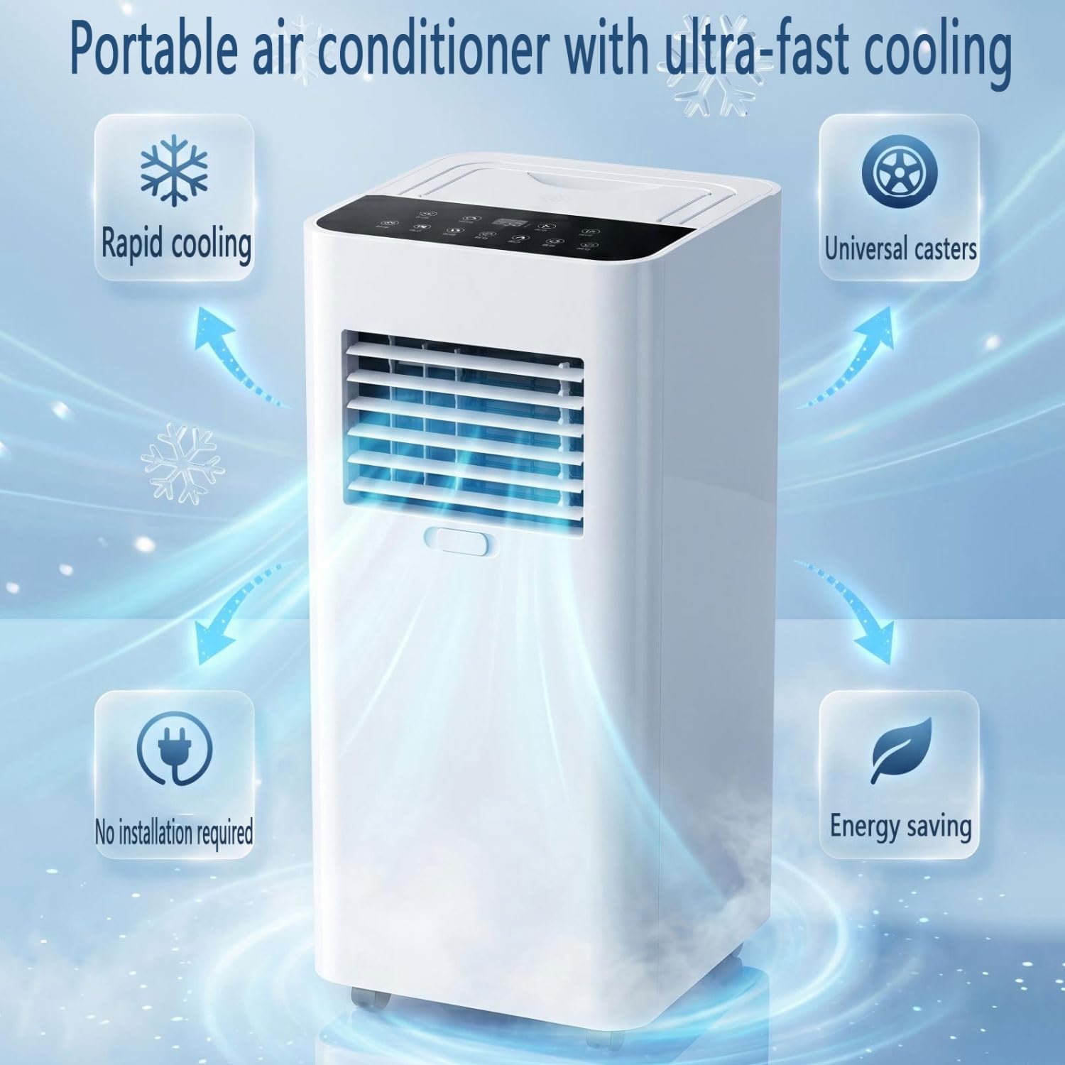  Climatiseur Portable 7000 BTU Pour Les Grandes Pièces Jusqu'à 300 Pieds Carrés, Unité De Climatisation Intelligente Avec Télécommande, Refroidissement Rapide, Déshumidificateur, Mode De Sommeil Silenc