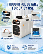  Climatiseur Mobile 4700 BTU, Climatiseur De Camping à Double Tuyau Avec 4 Modes, 3 Vitesses, Minuterie Et Télécommande Pour Tente, Van Et Caravane