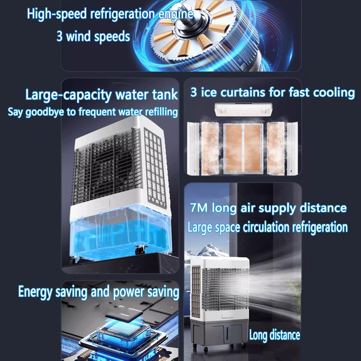 GENERIC Refroidisseur D'air évaporatif Pour Garage, Climatiseur Portable Avec Réservoir D'eau, 3 Vitesses, 12H Minuterie, Pack De Glace, Ventilateur De Refroidissement D'oscillation De 120 °