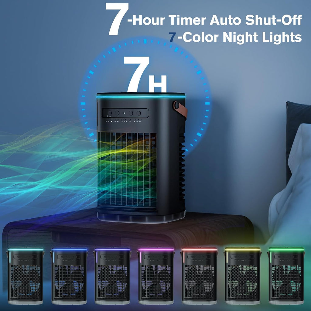  Refroidisseur D'air Par évaporation, Unité AC Portable Pour Chambre à Coucher, Bureau, 7 Lumières De Couleur, Mini Climatiseur Personnel,