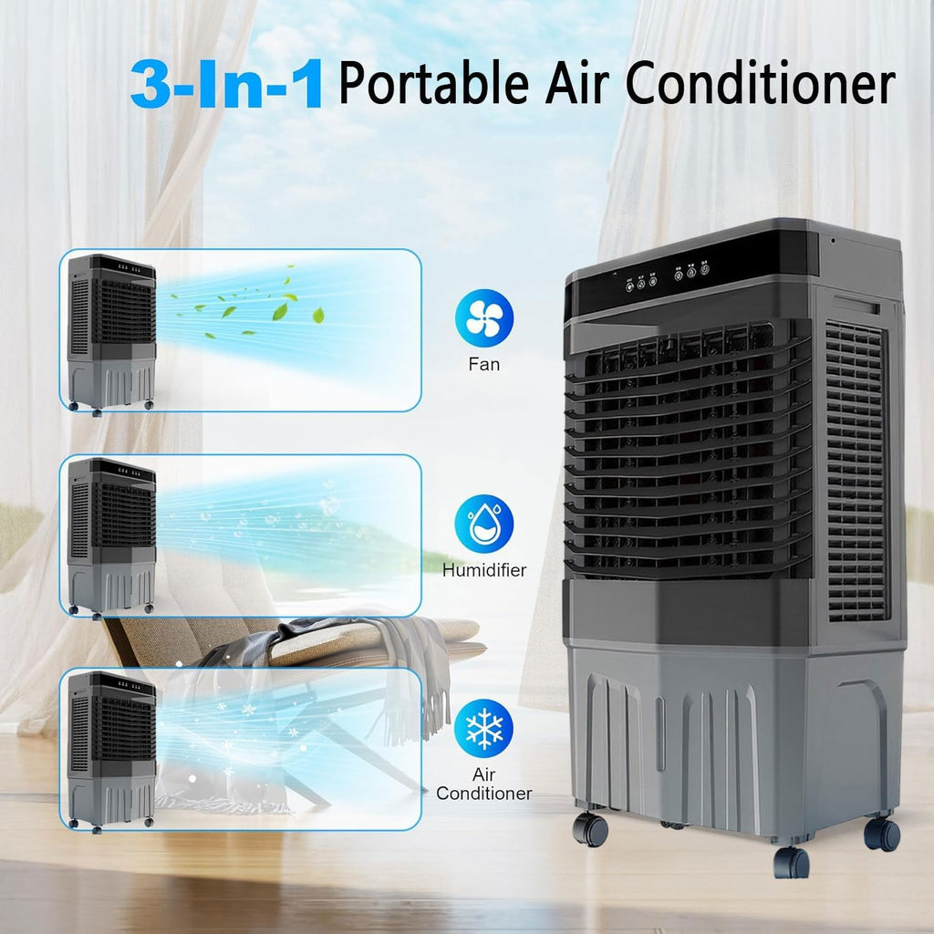 GENERIC Refroidisseur D'air Portable, Ventilateur D'évaporation 3000 CFM Avec Grand Réservoir, Télécommande, Minuterie 12H, Fonctionnement Silencieux, Faible Bruit Pour Le Refroidissement De Bureau à Domicile