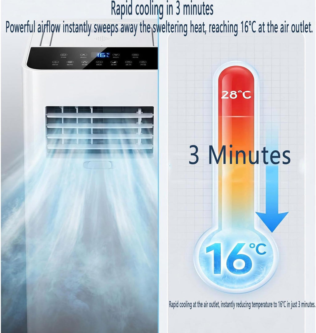  Climatiseur Portable 7000 BTU Pour Les Grandes Pièces Jusqu'à 300 Pieds Carrés, Unité De Climatisation Intelligente Avec Télécommande, Refroidissement Rapide, Déshumidificateur, Mode De Sommeil Silenc