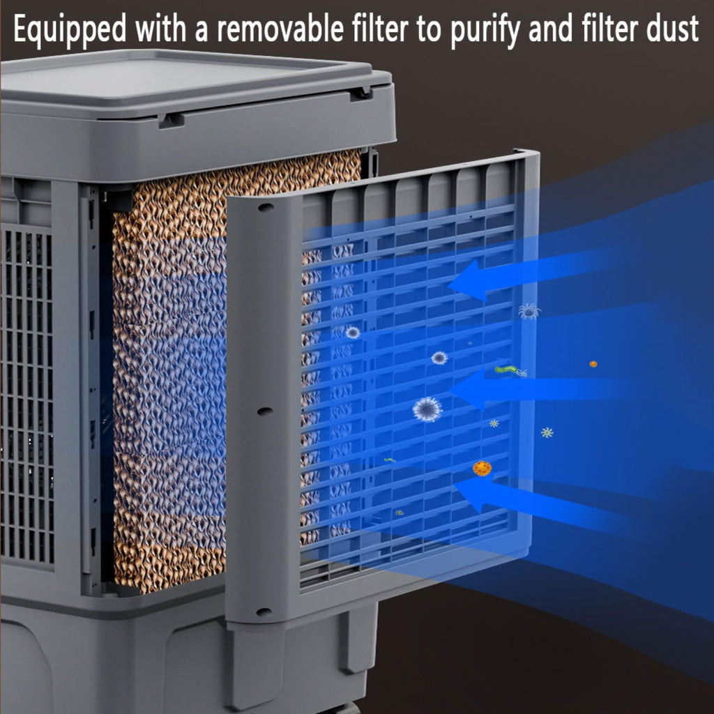 GENERIC Refroidisseur De Marais Climatiseur De Climatisation évaporatif Avec Grand Réservoir D'eau 4 Boîte à Glace à Distance 12H Minuterie 120°Oscillation Ventilateur De Refroidissement Portable Avec 3 Vites