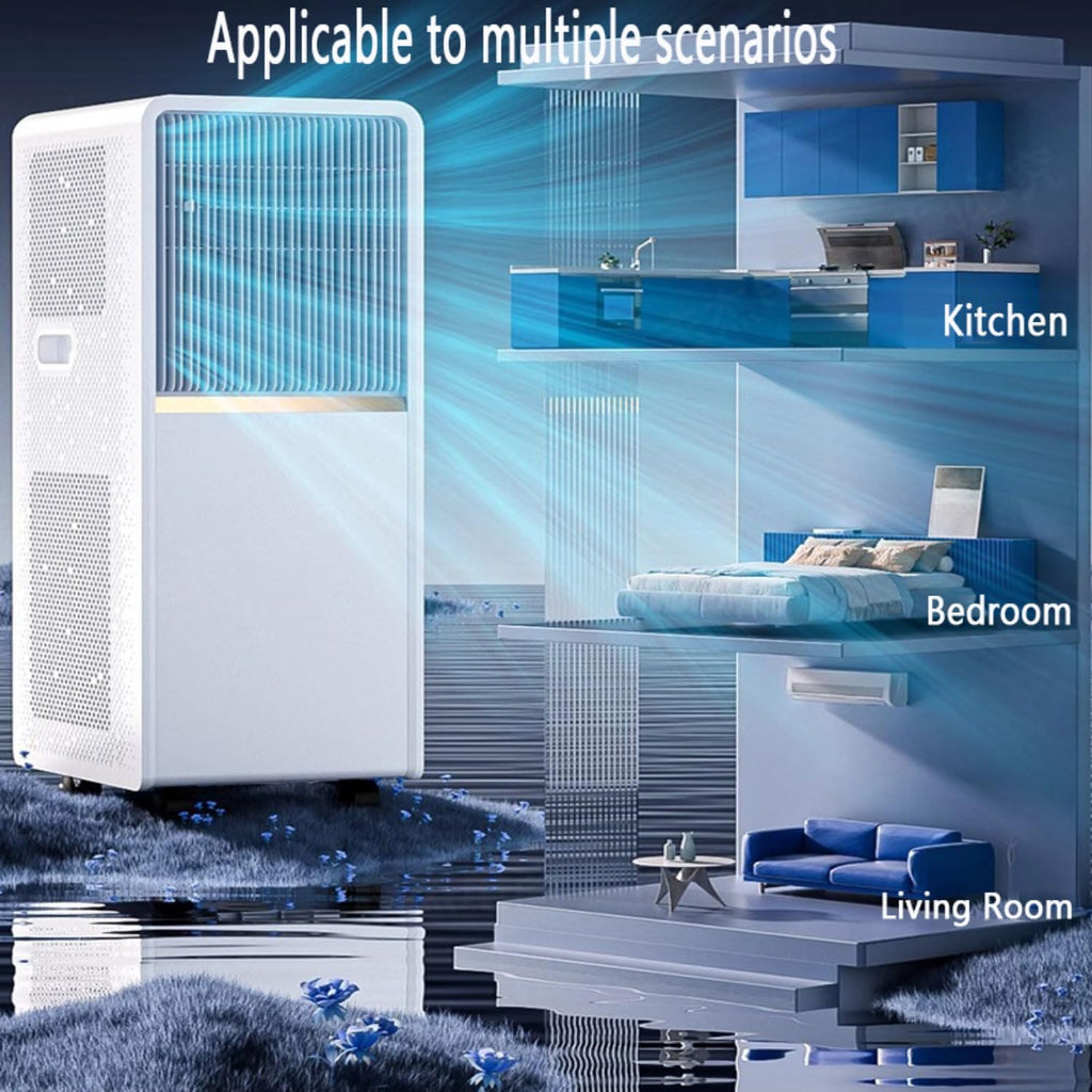  Climatiseur Portable Pour Grandes Pièces, Unité Intelligente Avec Télécommande, Refroidissement Rapide, Mode Veille Silencieux, Déshumidificateur, Kit De Fenêtre Inclus, Oscillation à 120 °