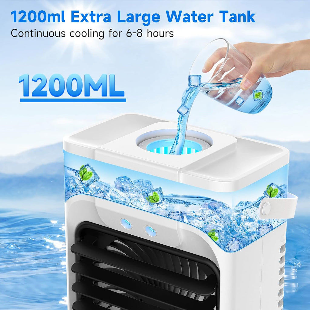  Climatiseur Mobile 1200ml Avec Télécommande, Refroidisseur D'air 5 En 1, Climatiseur Portable Avec 3 Vitesses, Veilleuse 7 Couleurs, Minuteur 2-8H, Mini Climatiseur Pour Extérieur/Intérieur