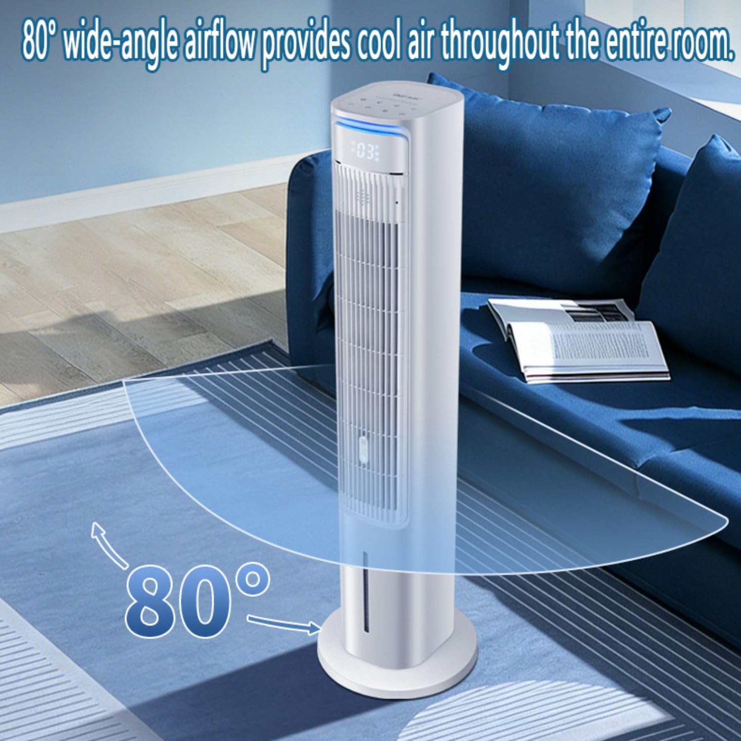 GENERIC Ventilateur De Tour De Refroidissement, Ventilateur De Climatiseur Portable Avec Oscillation à 80 °, 3 Vitesses, Réservoir D'eau 4L, Minuterie 12H, Packs De Glace, Contrôle Tactile, Pour Bureau De La