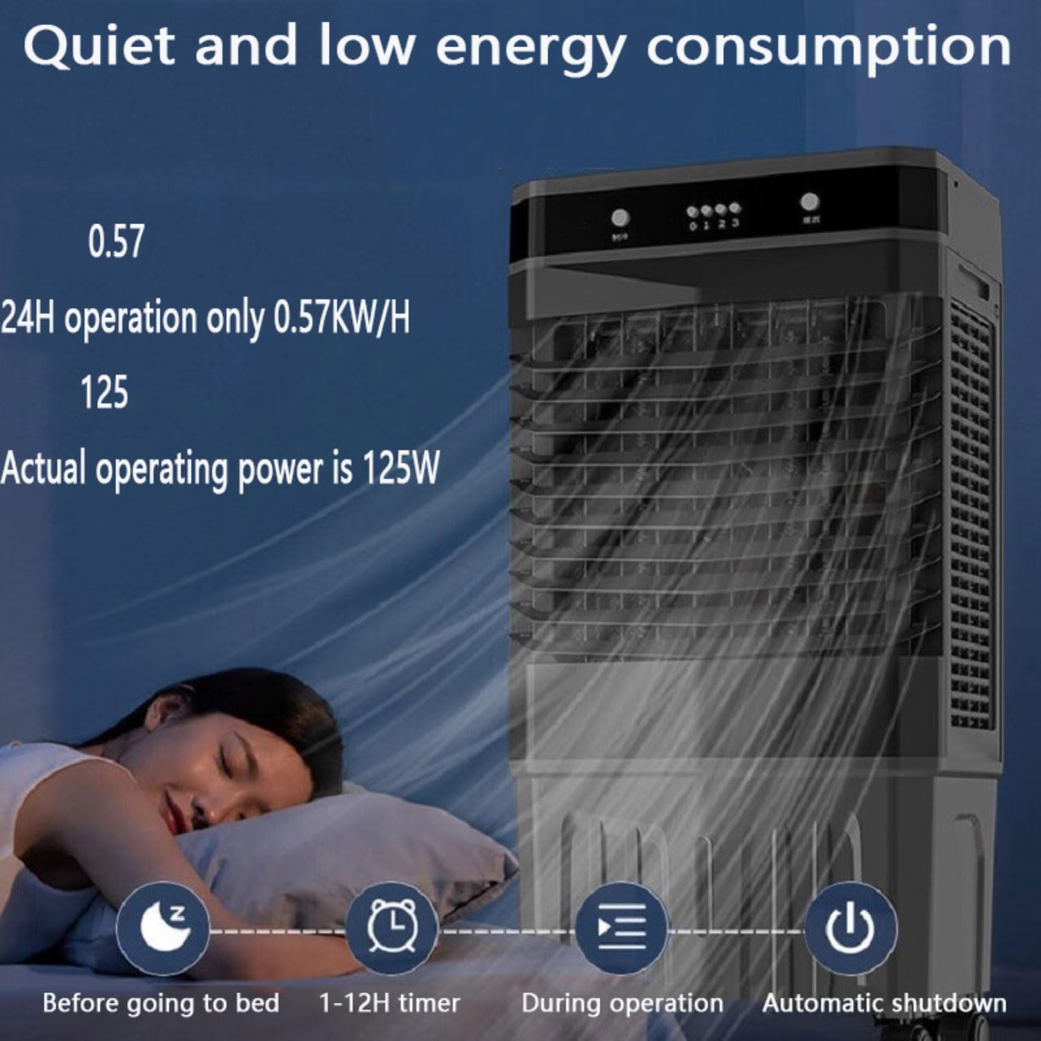 GENERIC Climatiseur Portable, Refroidisseur D'air à 3 Vitesses Avec Réservoir D'eau De 50 L, Minuterie De 12 Heures, Ventilateur De Refroidissement Oscillant à 120° Pour La Maison, Le Bureau, Le Lit, Le Salon