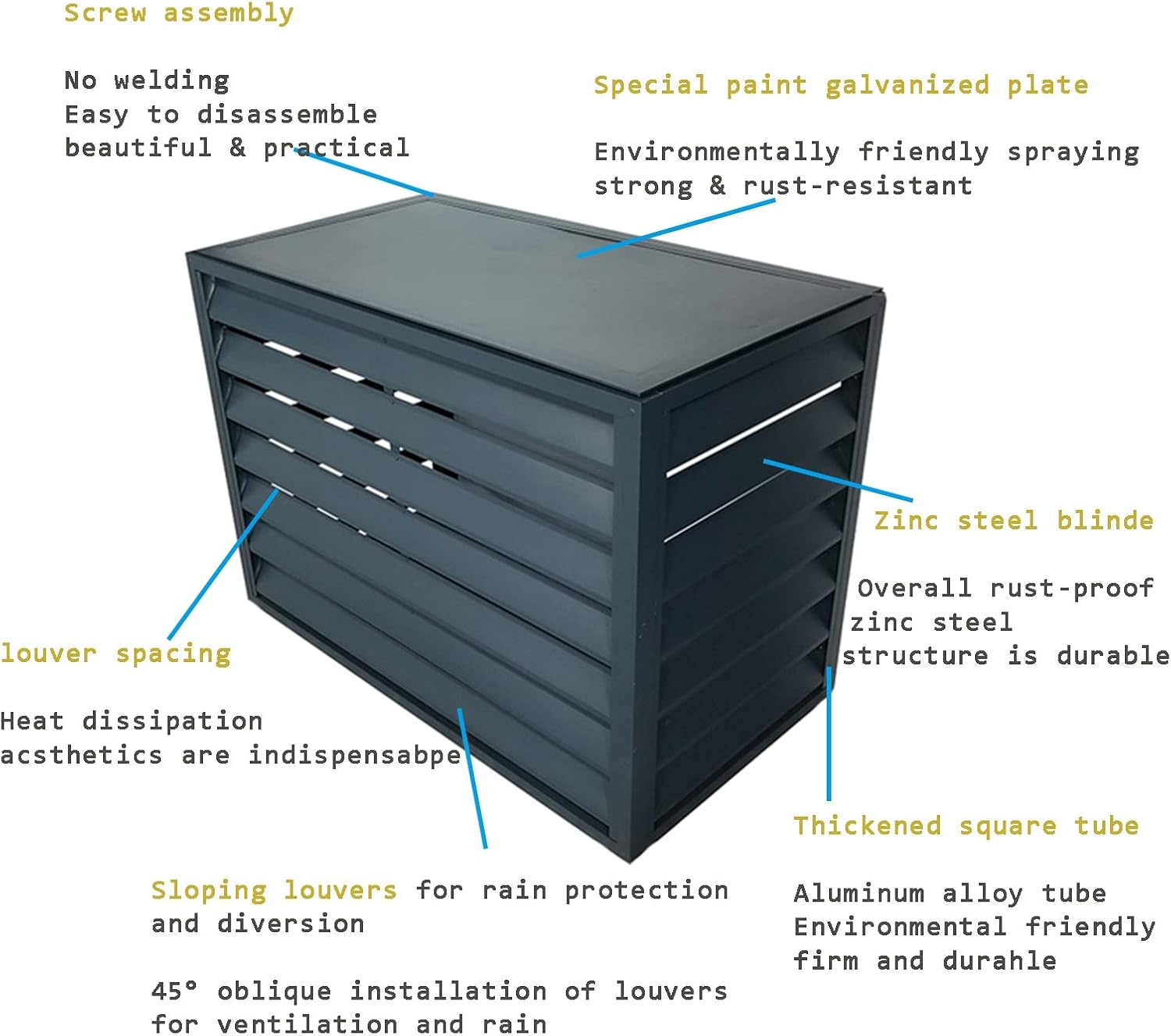 GENERIC Écran De Clôture Pour Climatiseur Extérieur – Volets En Alliage D'aluminium Et Support De Plantes Anti-corrosion Pour Unité De Climatisation – Noir Taille 1,5
